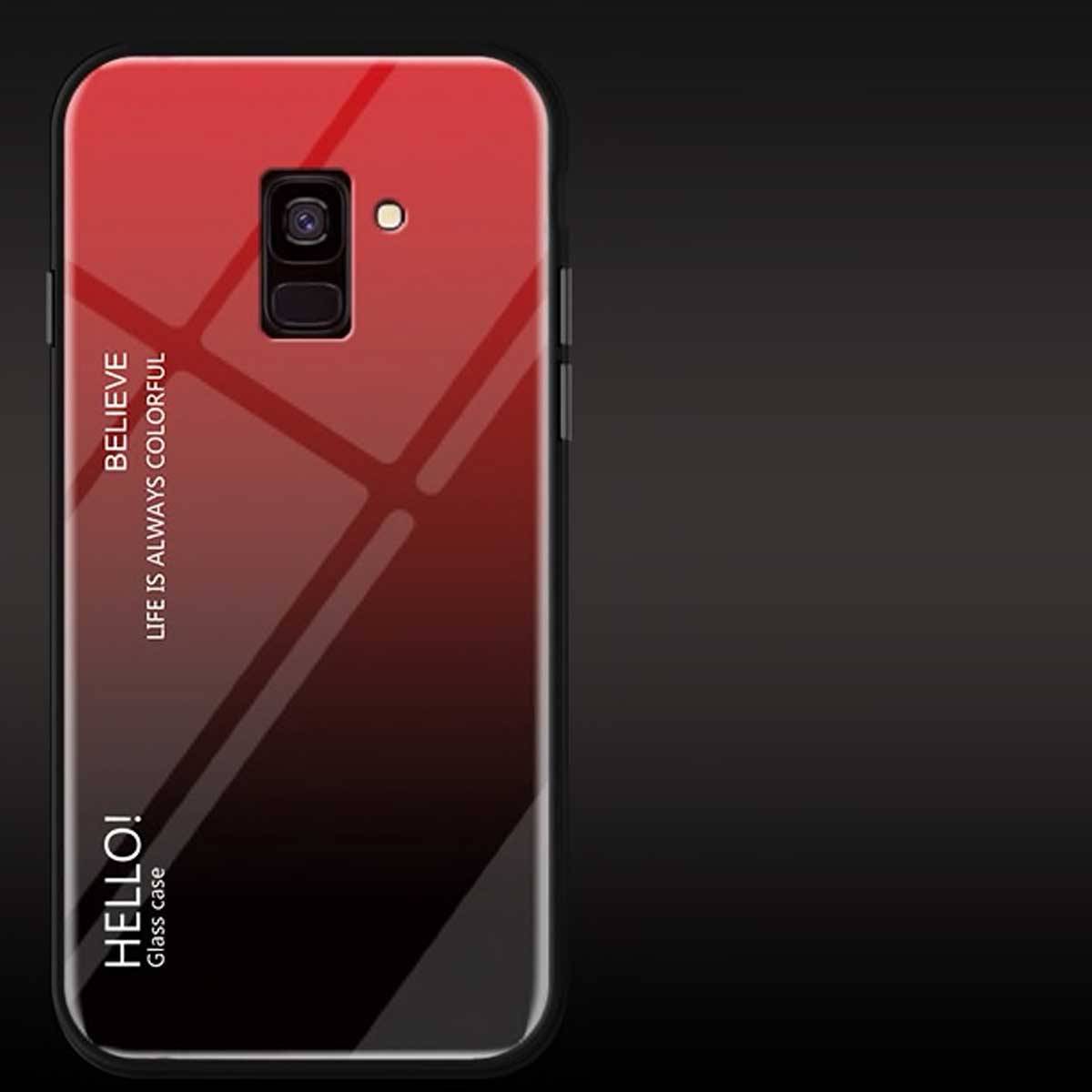 Für Samsung Galaxy J4 Plus J415F Color Rainbow Effekt Glas Cover Rot Tasche Hülle Neu