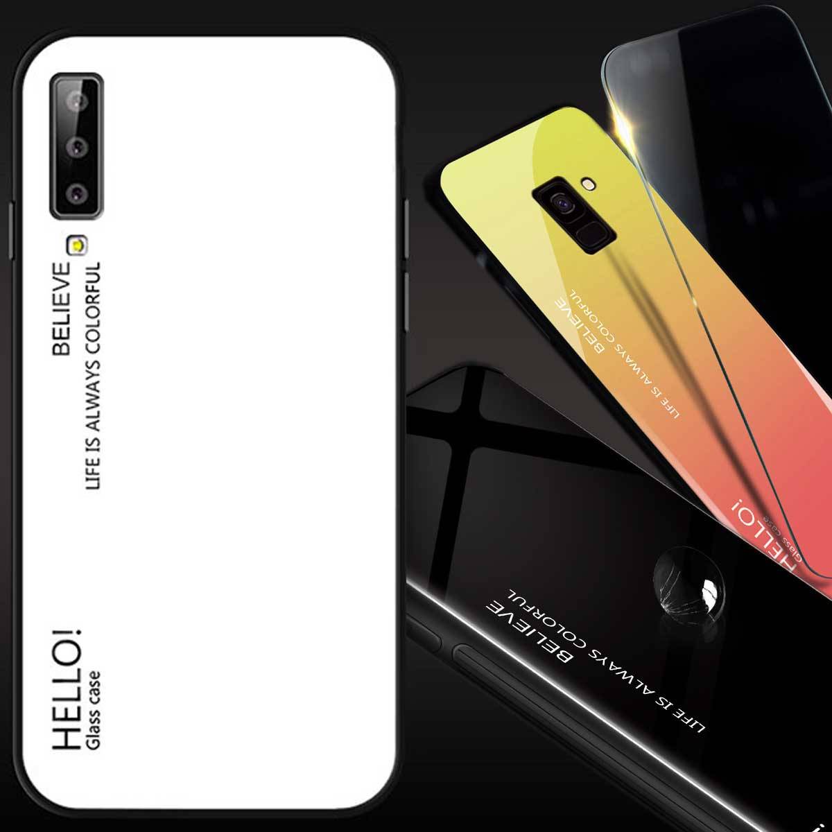 Für Samsung Galaxy A7 A750F 2018 Color Rainbow Effekt Glas Cover Weiß Tasche Hülle Neu