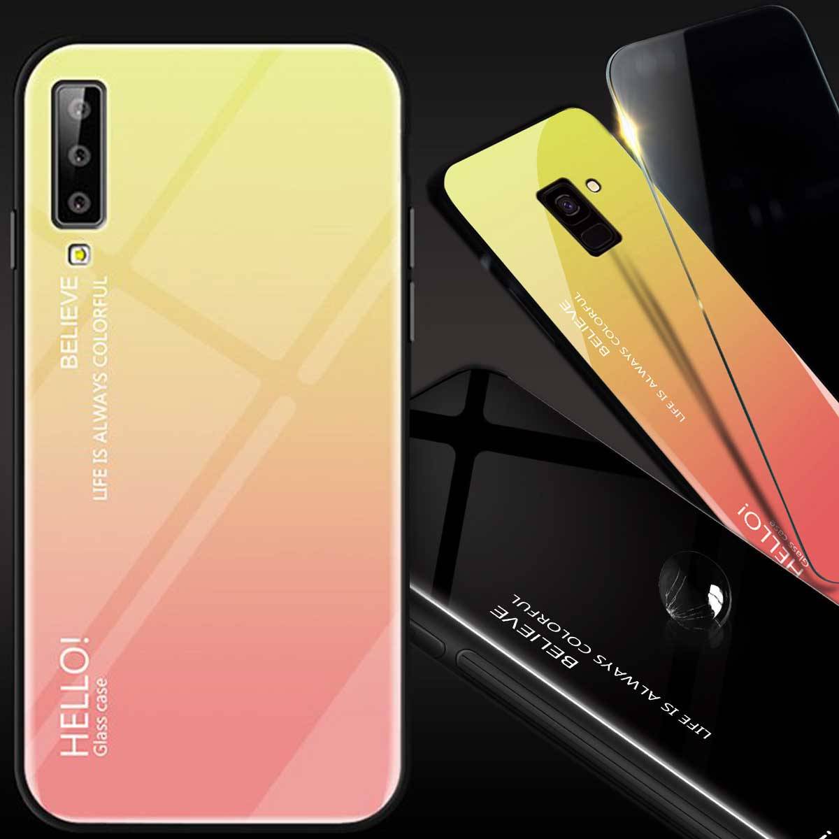 Für Samsung Galaxy A7 A750F 2018 Color Rainbow Effekt Glas Cover Gold Tasche Hülle Neu