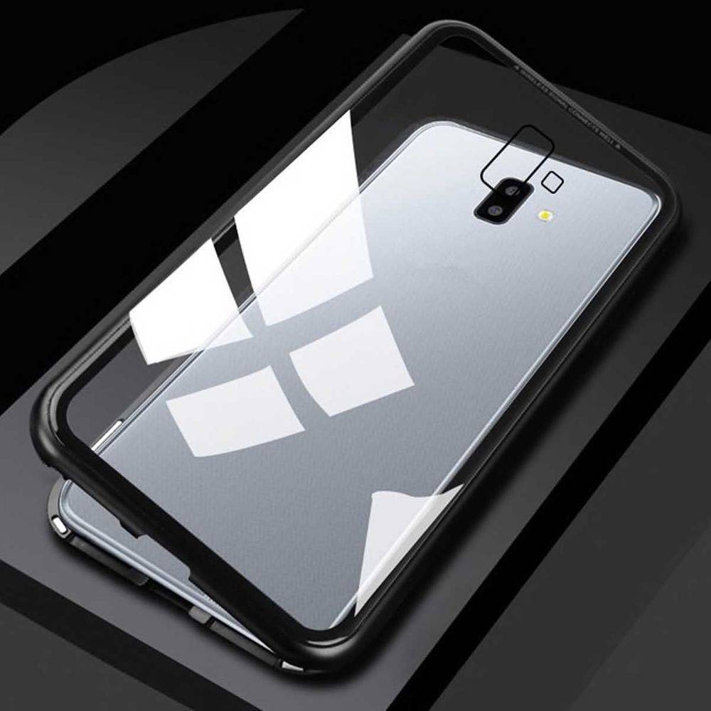Für Samsung Galaxy J4 Plus J415F Magnet / Metall / Glas Case Bumper Transparent / Schwarz Tasche Hülle Neu