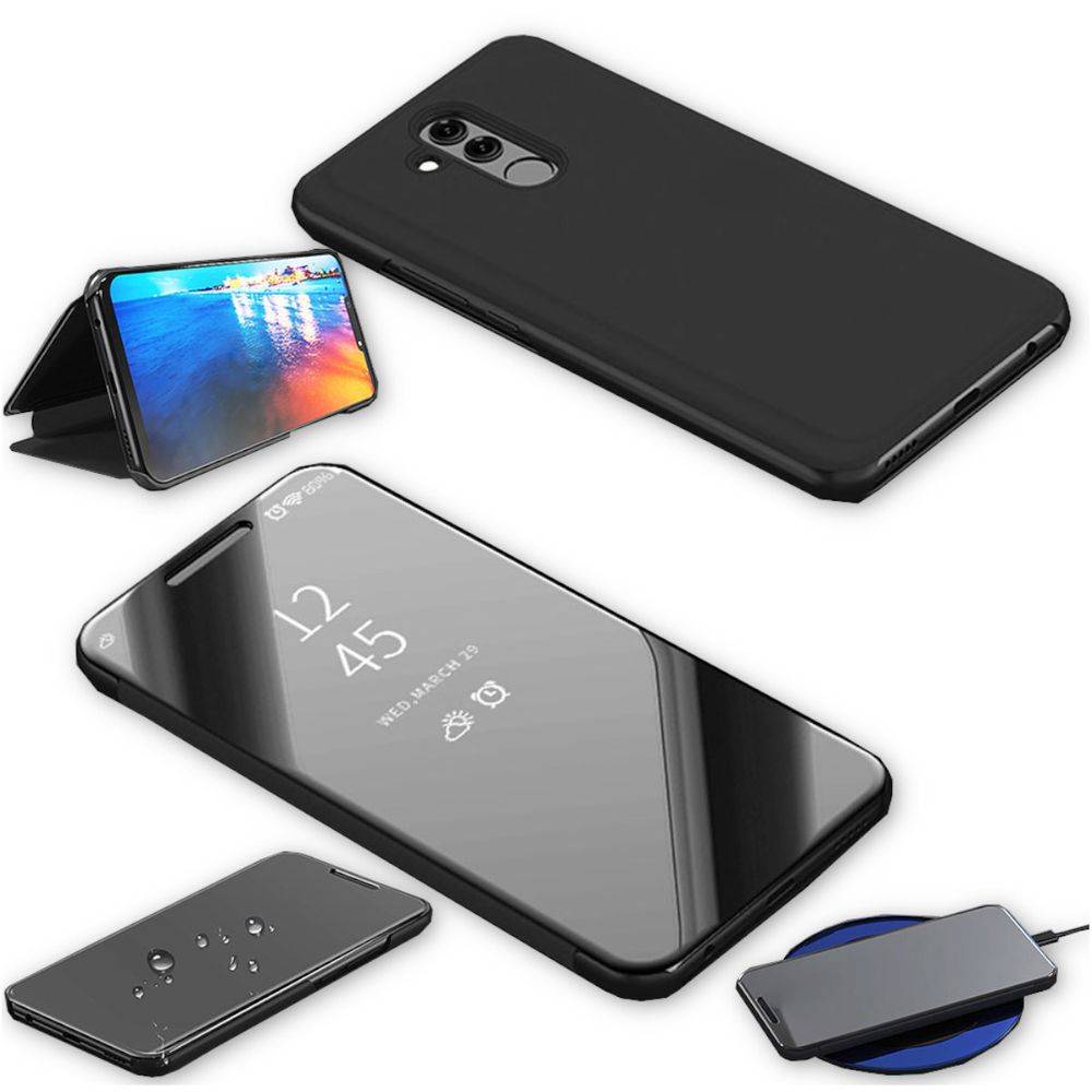Für Huawei P Smart 2019 / Honor 10 Lite Clear View Spiegel Mirror Smartcover Schwarz Schutzhülle Cover Etui Tasche Hülle Neu Case Wake UP Funktion