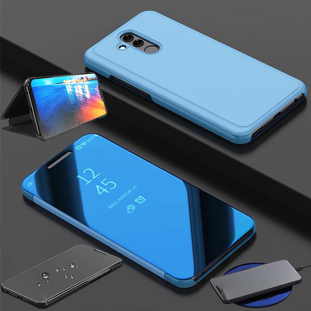 Für Huawei P30 Clear View Spiegel Mirror Smartcover Blau Schutzhülle Cover Etui Tasche Hülle Neu Case Wake UP Funktion