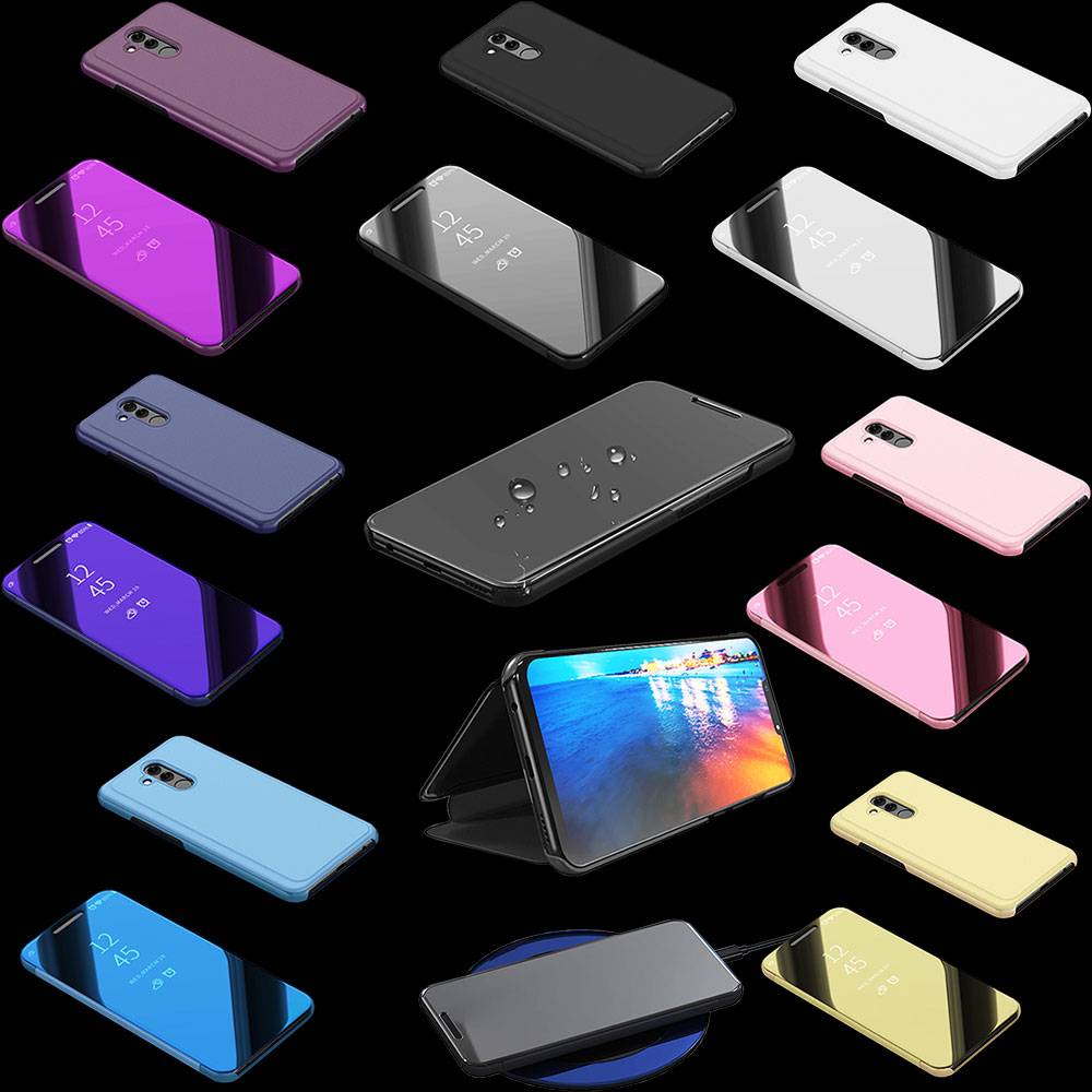 Für Huawei P30 Clear View Spiegel Mirror Smartcover Magenta Schutzhülle Cover Etui Tasche Hülle Neu Case Wake UP Funktion