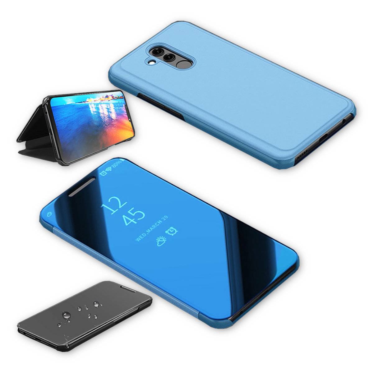 Für Huawei P30 Pro Clear View Spiegel Mirror Smartcover Blau Schutzhülle Cover Etui Tasche Hülle Neu Case Wake UP Funktion