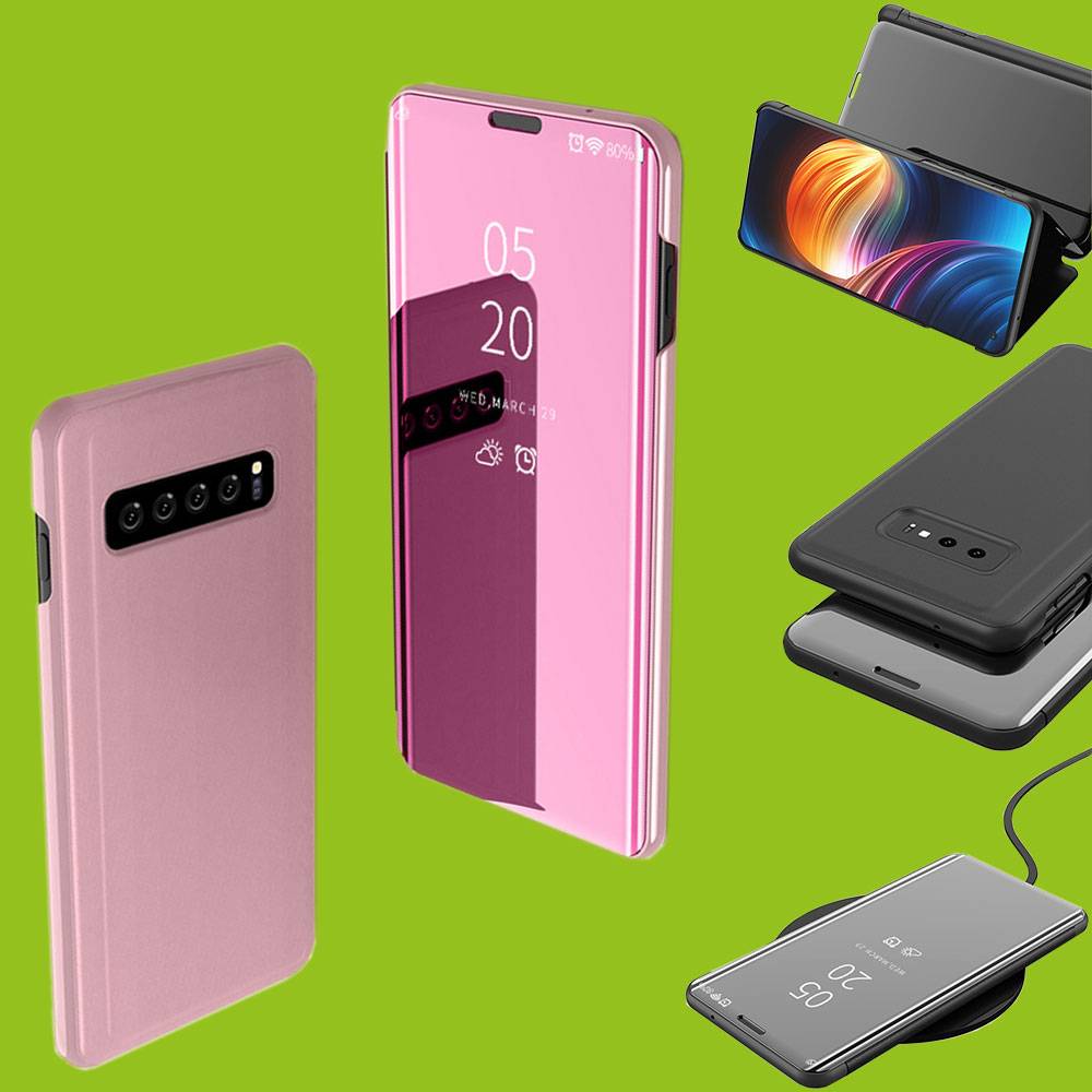 Für Samsung Galaxy S10 Lite / S10E G970F 5.8 Zoll Clear View Spiegel Smart Cover Pink Tasche Hülle Case Wake UP