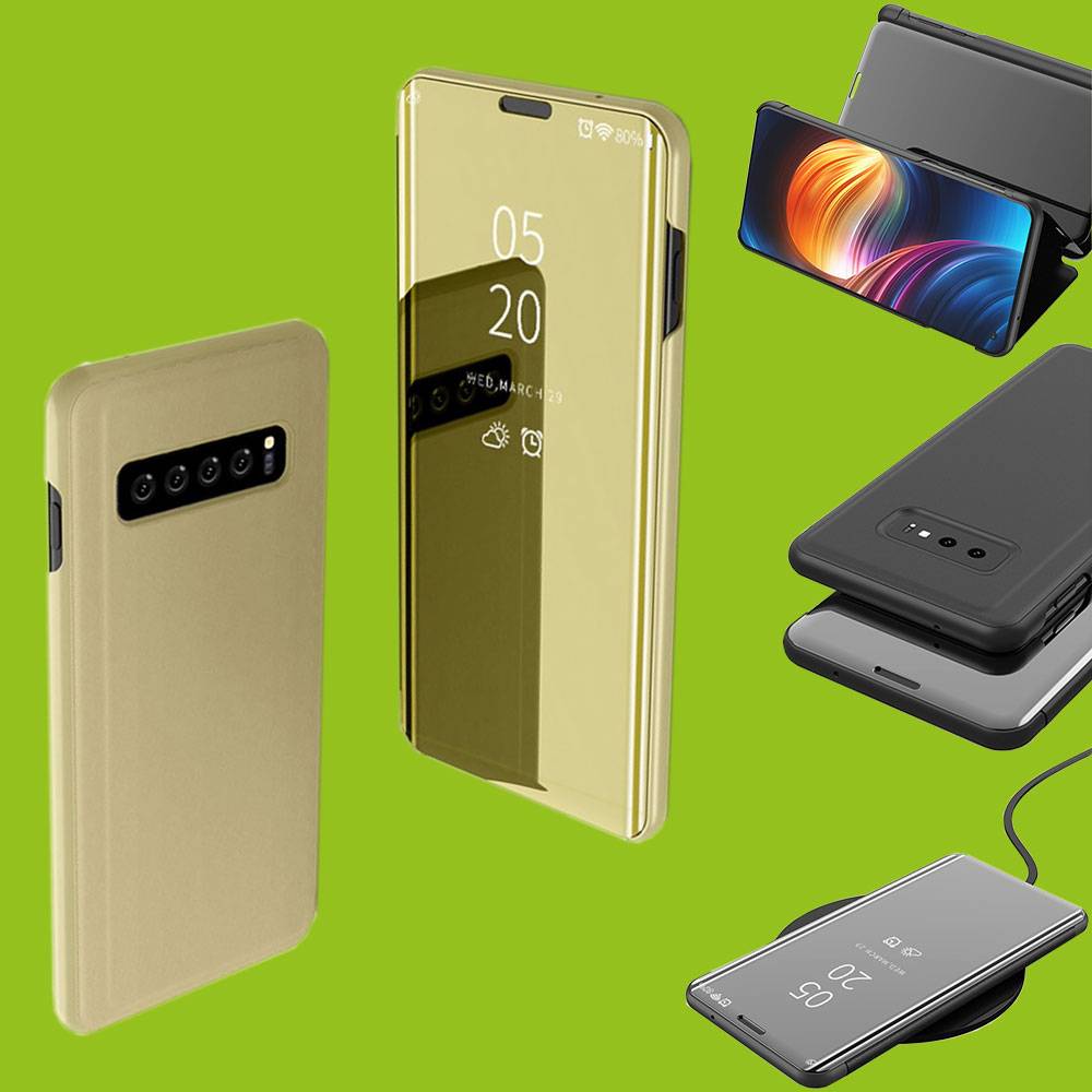 Für Samsung Galaxy S10 Lite / S10E G970F 5.8 Zoll Clear View Spiegel Smart Cover Gold Tasche Hülle Case Wake UP