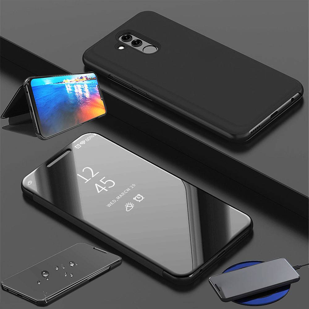Für Huawei Honor View 20 / V20 Clear View Spiegel Mirror Smartcover Schwarz Schutzhülle Cover Etui Tasche Hülle Neu Case Wake UP Funktion