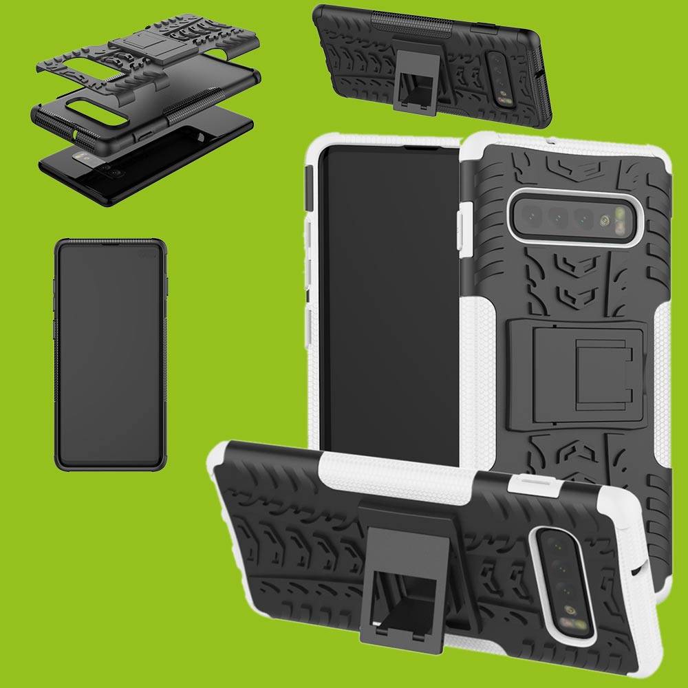 Für Samsung Galaxy S10 Plus G975F 6.4 Zoll Hybrid Case 2teilig Outdoor Weiß Tasche Hülle Cover Schutz