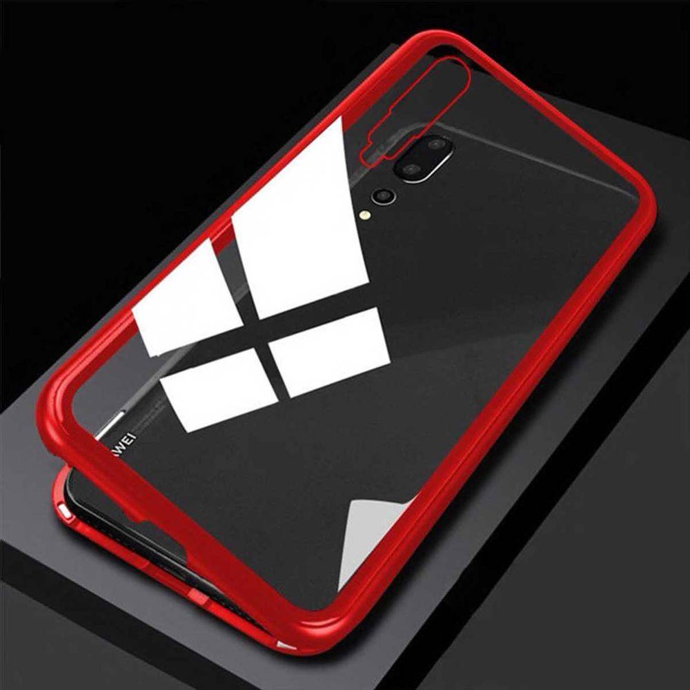 Für Xiaomi Mi 9 Magnet / Metall / Glas Case Bumper Rot / Transparent Tasche Hülle Neu