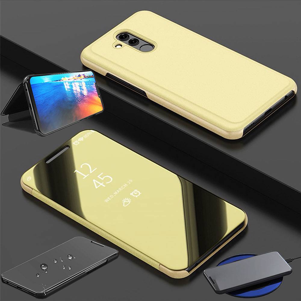 Für Xiaomi Mi 9 Clear View Spiegel Mirror Smartcover Gold Schutzhülle Cover Etui Tasche Hülle Neu Case Wake UP Funktion