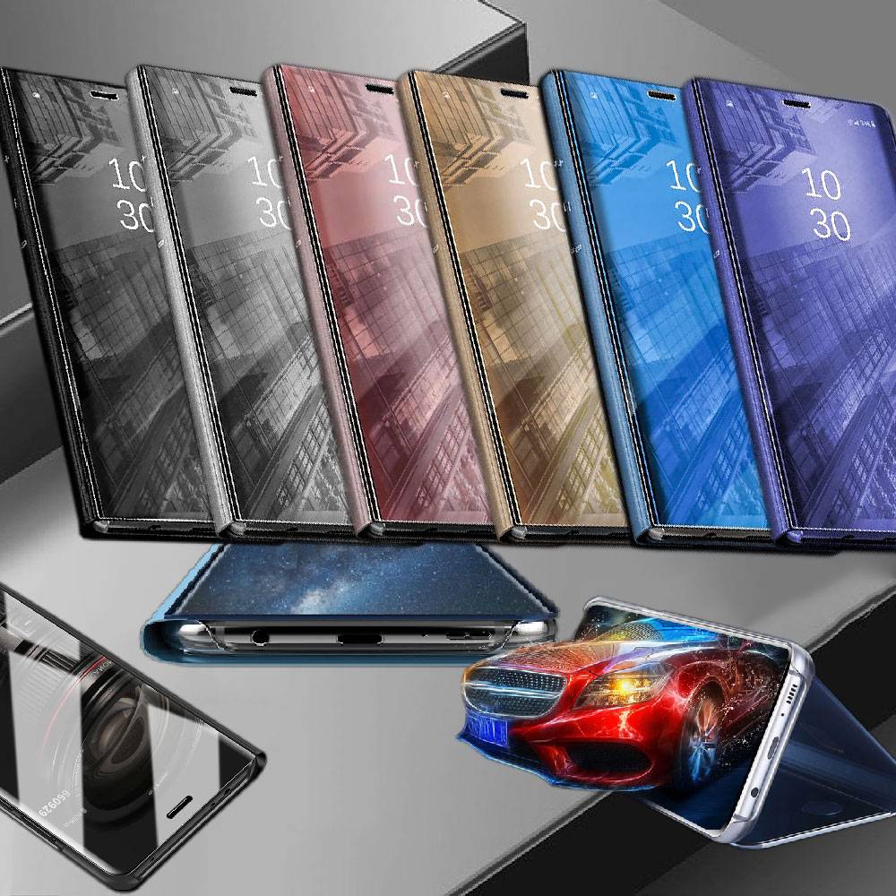 Für Samsung Galaxy M20 6.3 Zoll Clear View Spiegel Mirror Smartcover Lila Schutzhülle Cover Etui Tasche Hülle Neu Case Wake UP Funktion