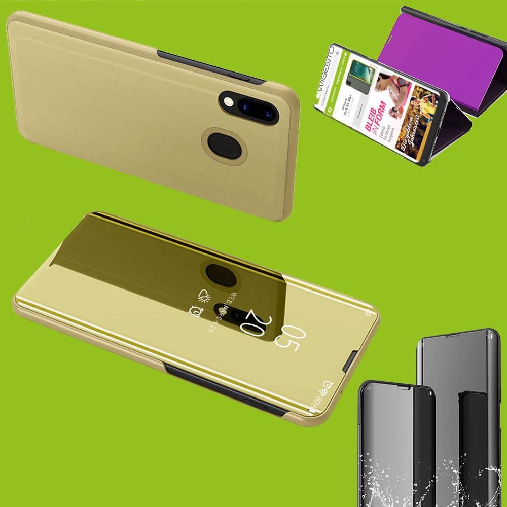 Für Samsung Galaxy A50 A505F  / A30s A307F Clear View Spiegel Mirror Smartcover Gold Schutzhülle Cover Etui Tasche Hülle Neu Case Wake UP Funktion