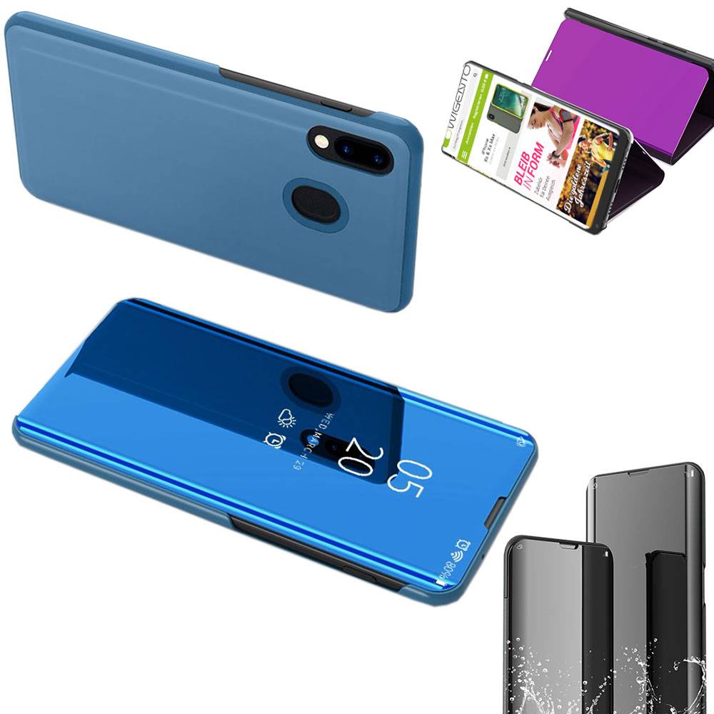 Für Samsung Galaxy A50 6.4 Zoll / A30s A307F Clear View Spiegel Mirror Smartcover Blau Schutzhülle Cover Etui Tasche Hülle Neu Case Wake UP Funktio