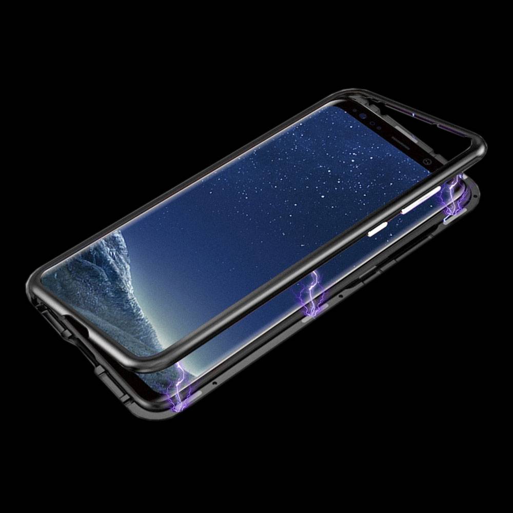 Für Huawei Y7 2019 Magnet / Metall / Glas Case Bumper Schwarz / Transparent Tasche Hülle Etuis Neu