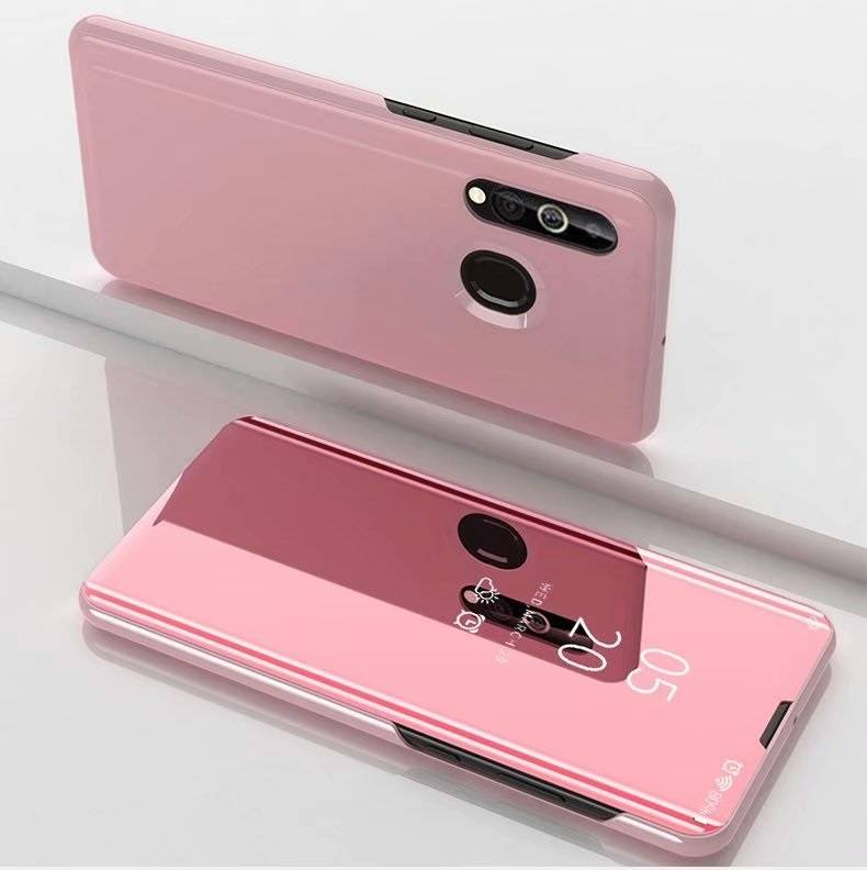 Für Samsung Galaxy A20e Clear View Spiegel Mirror Smartcover Pink Schutzhülle Cover Etui Tasche Hülle Neu Case Wake UP Funktion