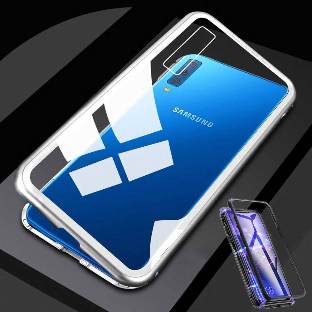 Für Samsung Galaxy A40 5.9 Zoll Magnet / Metall / Glas Case Bumper Silber / Schwarz Tasche Hülle Neu