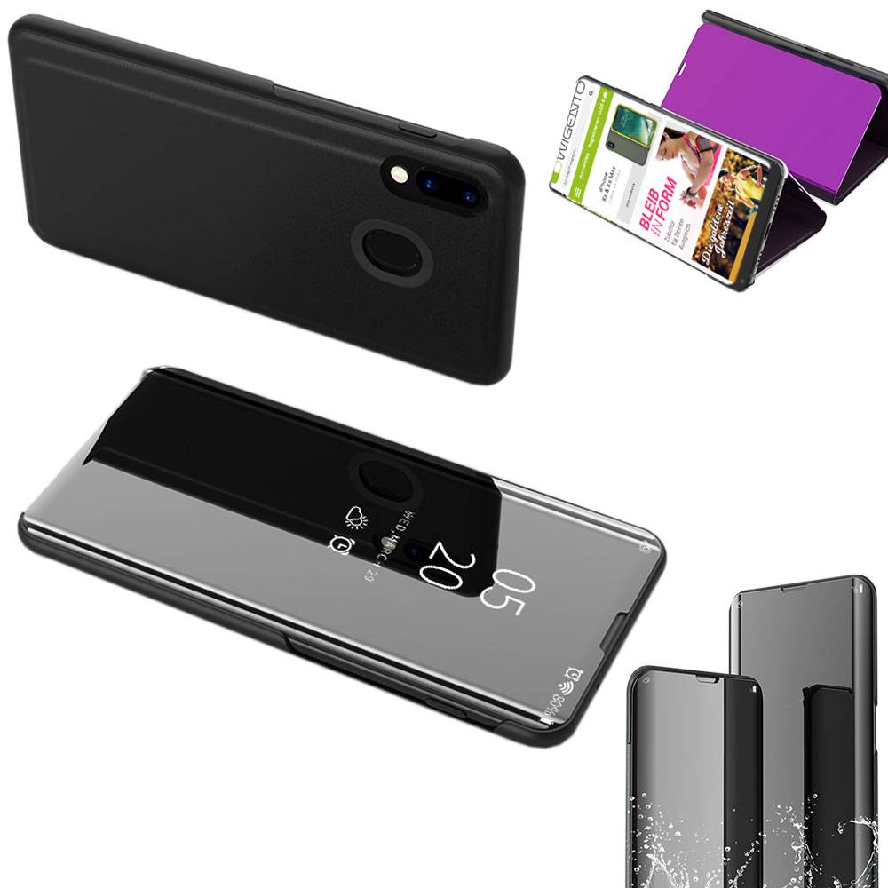 Für Samsung Galaxy M30s M307F Clear View Spiegel Mirror Smartcover Schwarz Schutzhülle Cover Etui Tasche Hülle Neu Case Wake UP Funktion