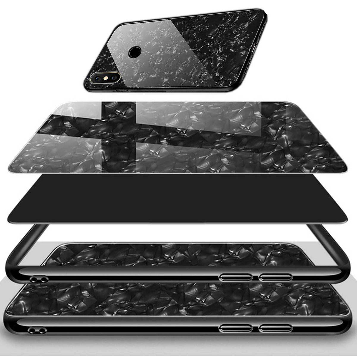 Für Xiaomi Redmi Note 8 / Note 8 2021 Color LUXUS Effekt Glas Handy Cover Schwarz Tasche Etuis Hülle Neu