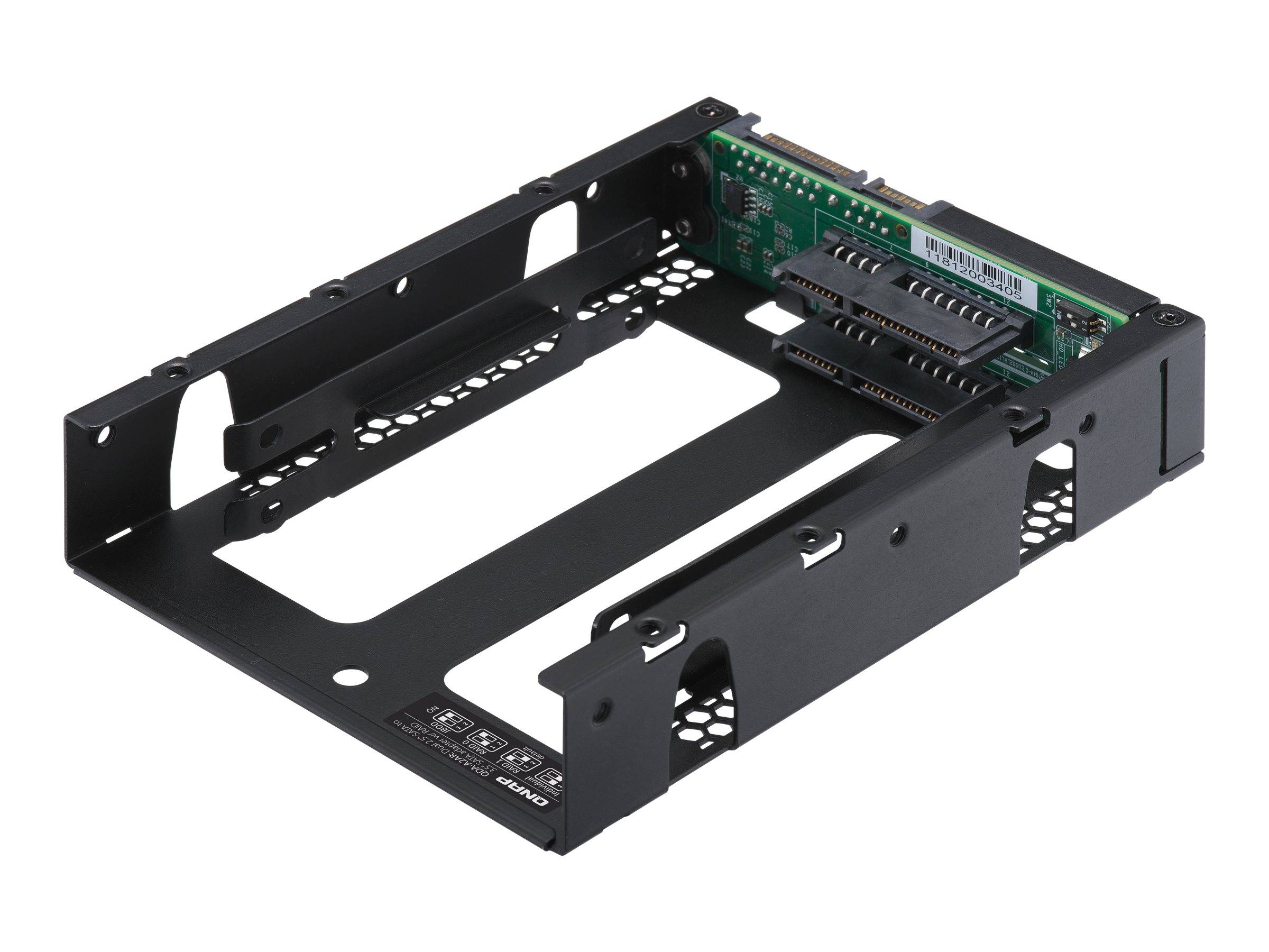 Schwarzes Metalleinschubfach-Adapterkabel mit Leiterplatte und Anschlussanschlüssen, dargestellt auf weißem Hintergrund.