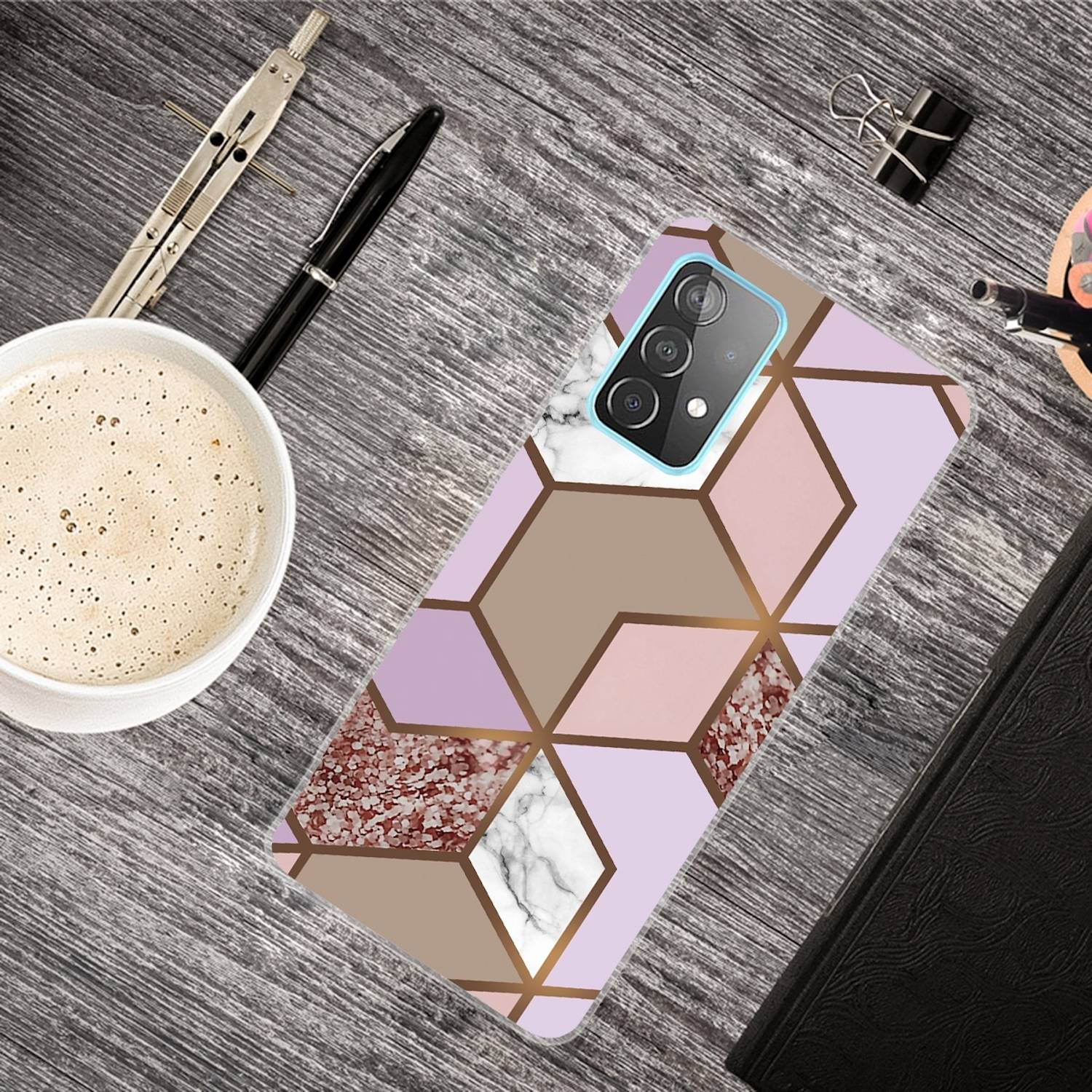 Für Samsung Galaxy A32 5G Silikon Case TPU Marble Orange Purple Schutz Muster Tasche Hülle Cover Etuis Zubehör