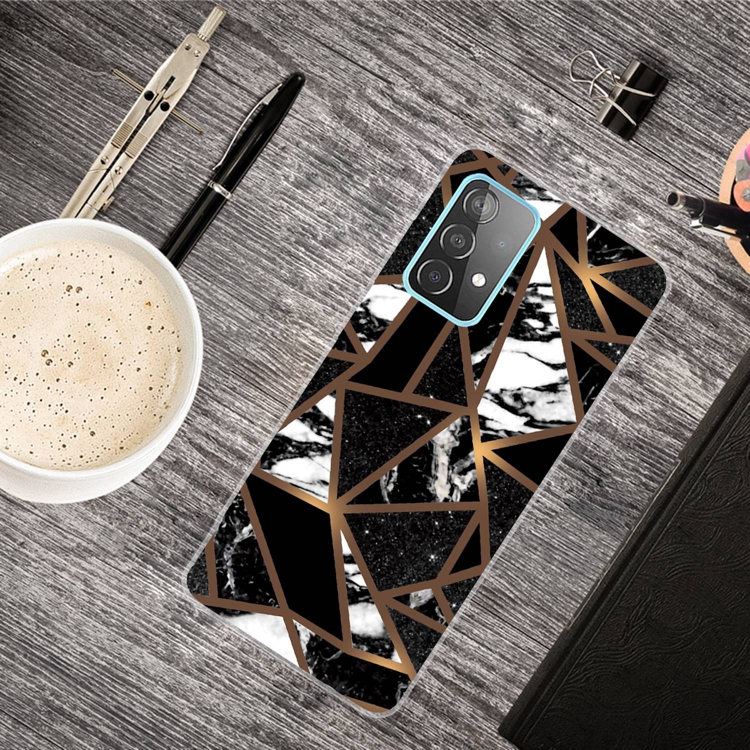 Für Samsung Galaxy A32 5G Silikon Case TPU Marble Schwarz Schutz Muster Tasche Hülle Cover Etuis Zubehör