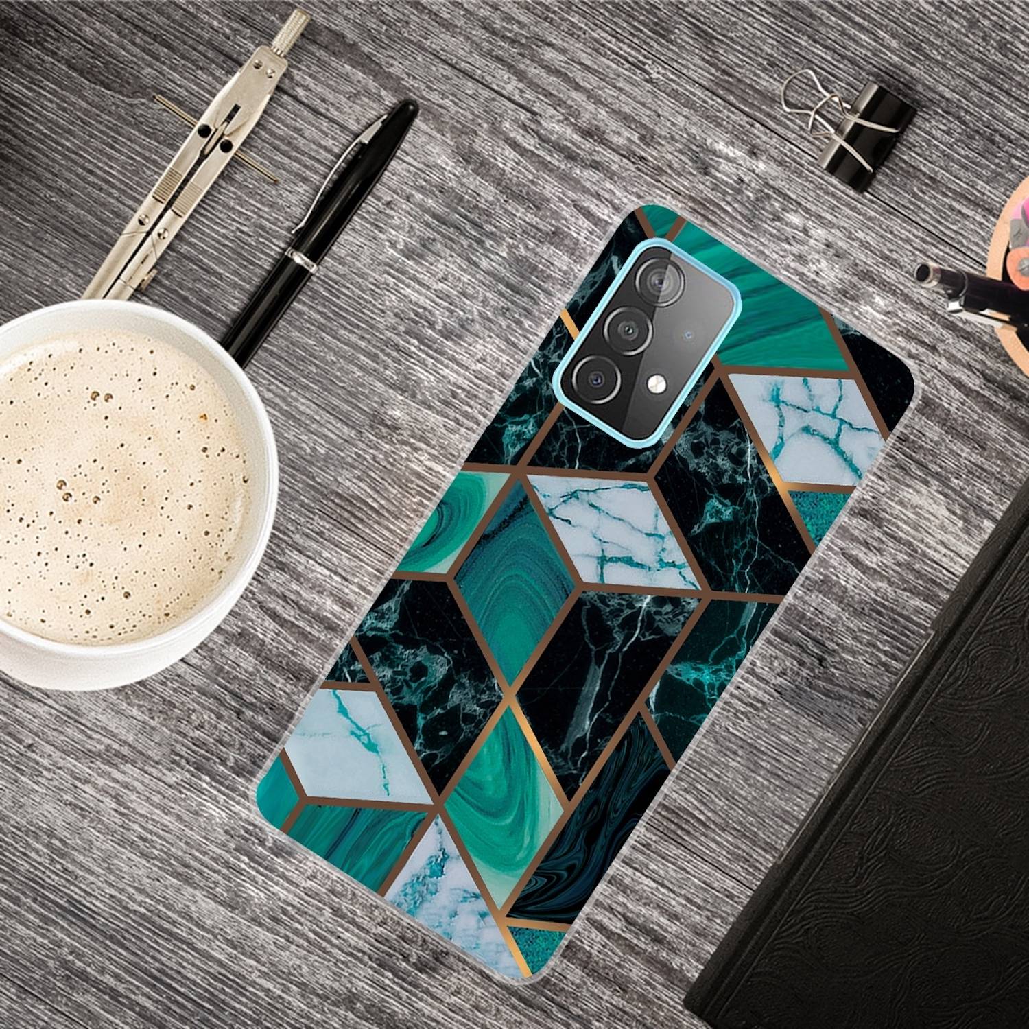 Für Samsung Galaxy A32 5G Silikon Case TPU Marble Dunkel Grün Schutz Muster Tasche Hülle Cover Etuis Zubehör