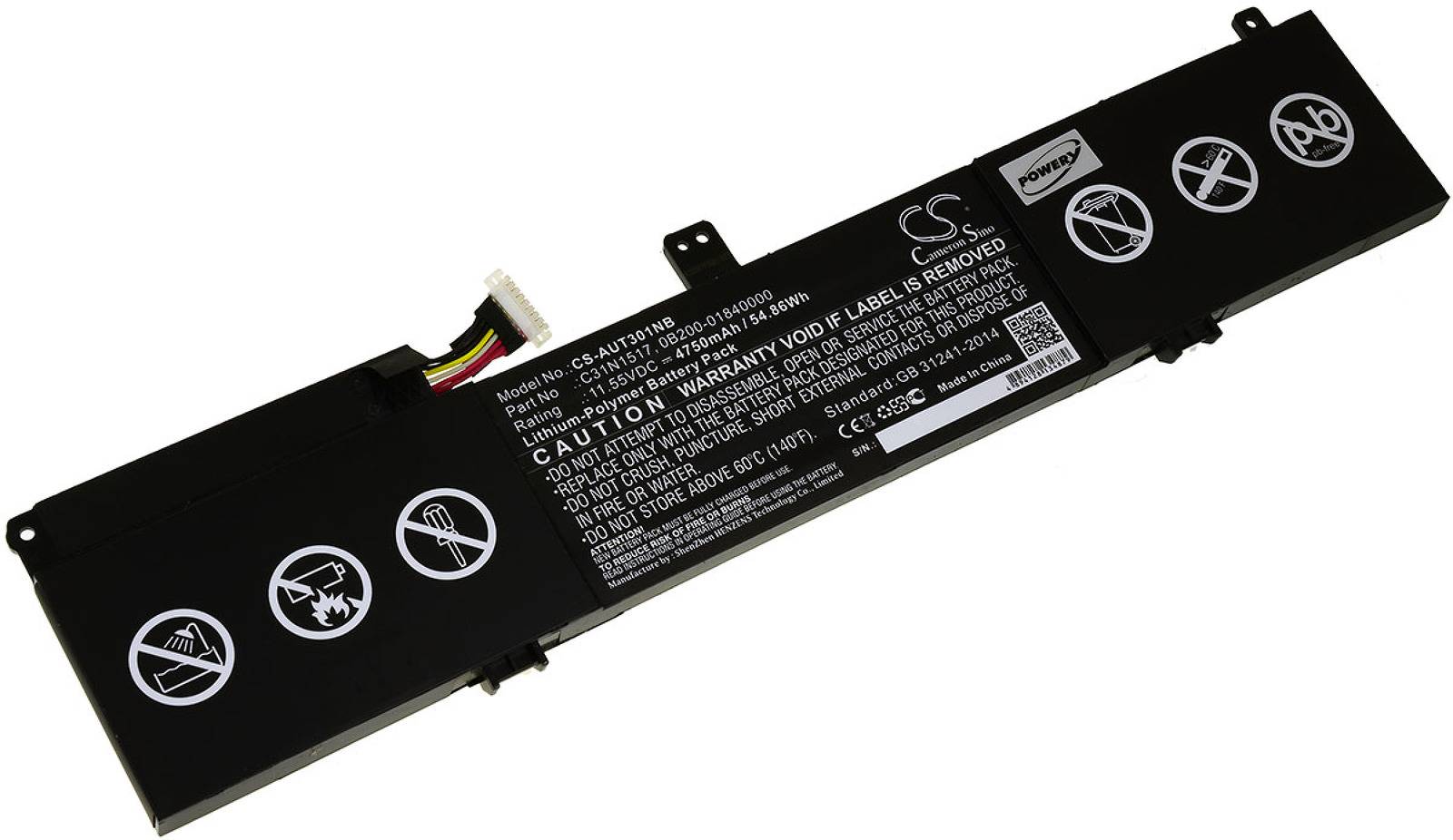 Powery Akku für Laptop Asus TP301U, 11,55V, Li-Polymer