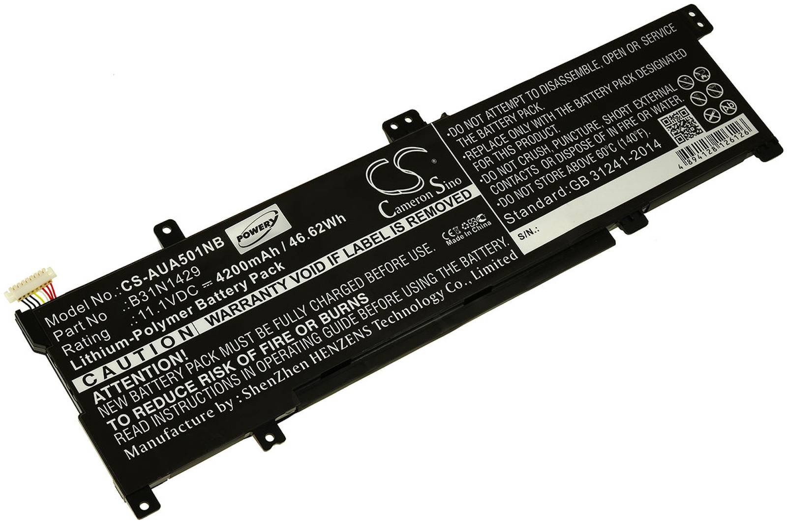 Powery Akku für Asus Typ B31N1429, 11,1V, Li-Polymer