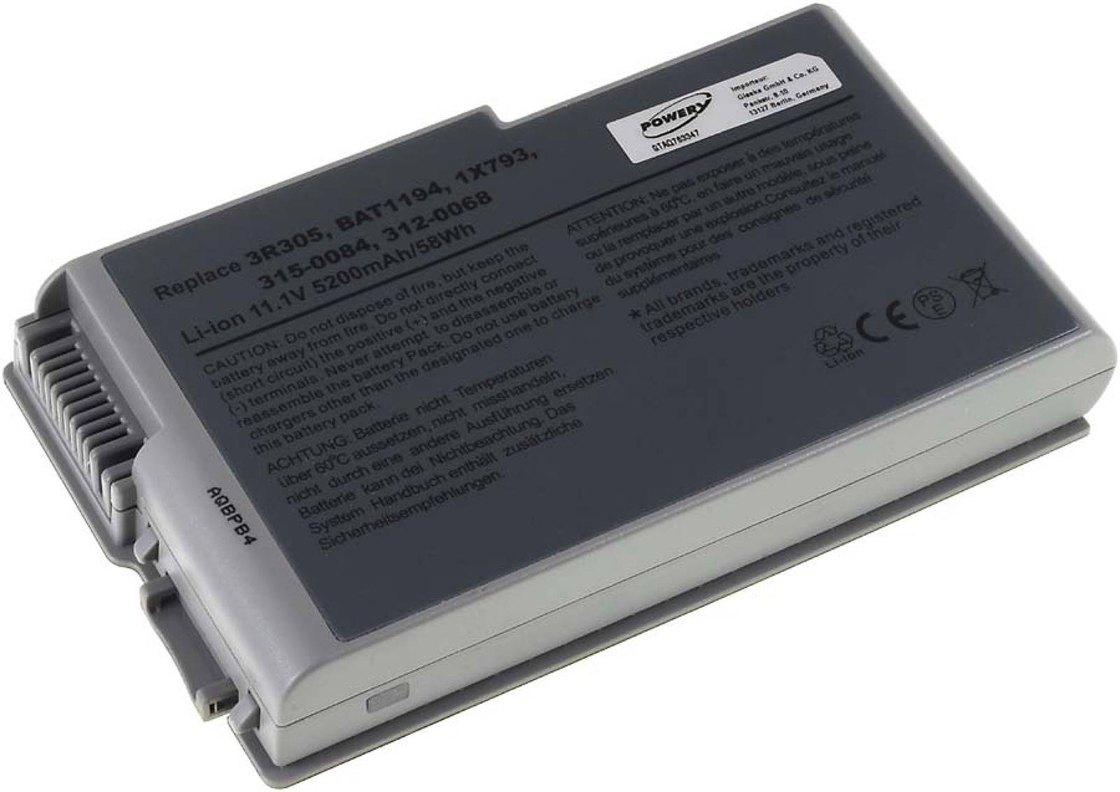 Powery Akku für Dell Latitude D520, 11,1V, Li-Ion