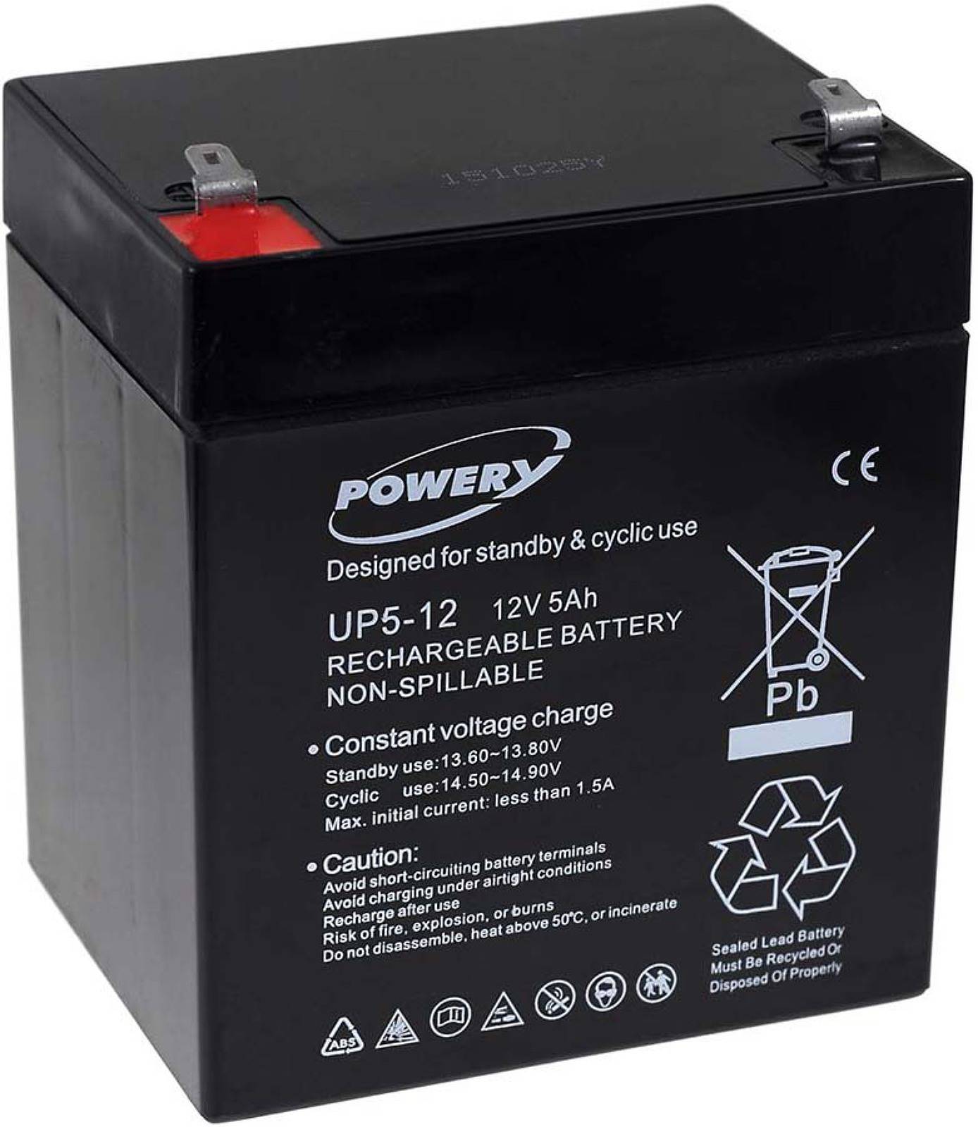Powery Blei-Gel-Akku für APC Back-UPS BF500-RS 5Ah 12V, 12V, Lead-Acid