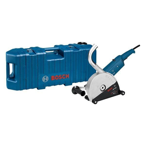 Ein blaues Bosch Elektrowerkzeug-Set mit einer Winkelschleifer in einem Schutzkoffer.