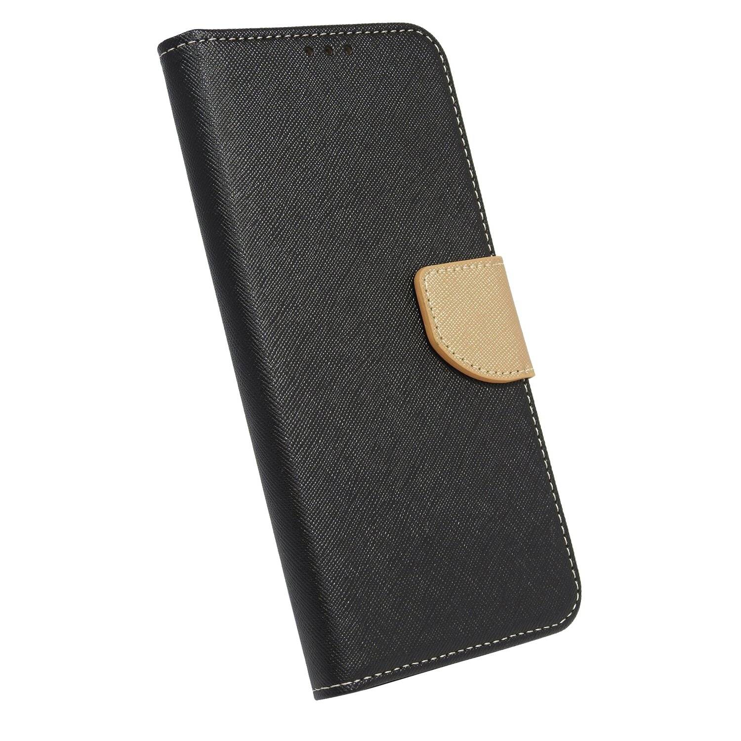 Buch Tasche "Fancy" für SAMSUNG GALAXY A12 (A125F) Handy Hülle mit Standfunktion, Kartenfach Schwarz-Gold