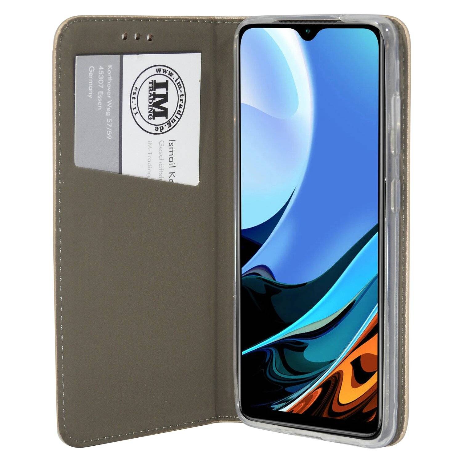 Buch Tasche "Smart" für XIAOMI REDMI 9T Handy Hülle Schutzhülle mit Standfunktion, Kartenfach Gold