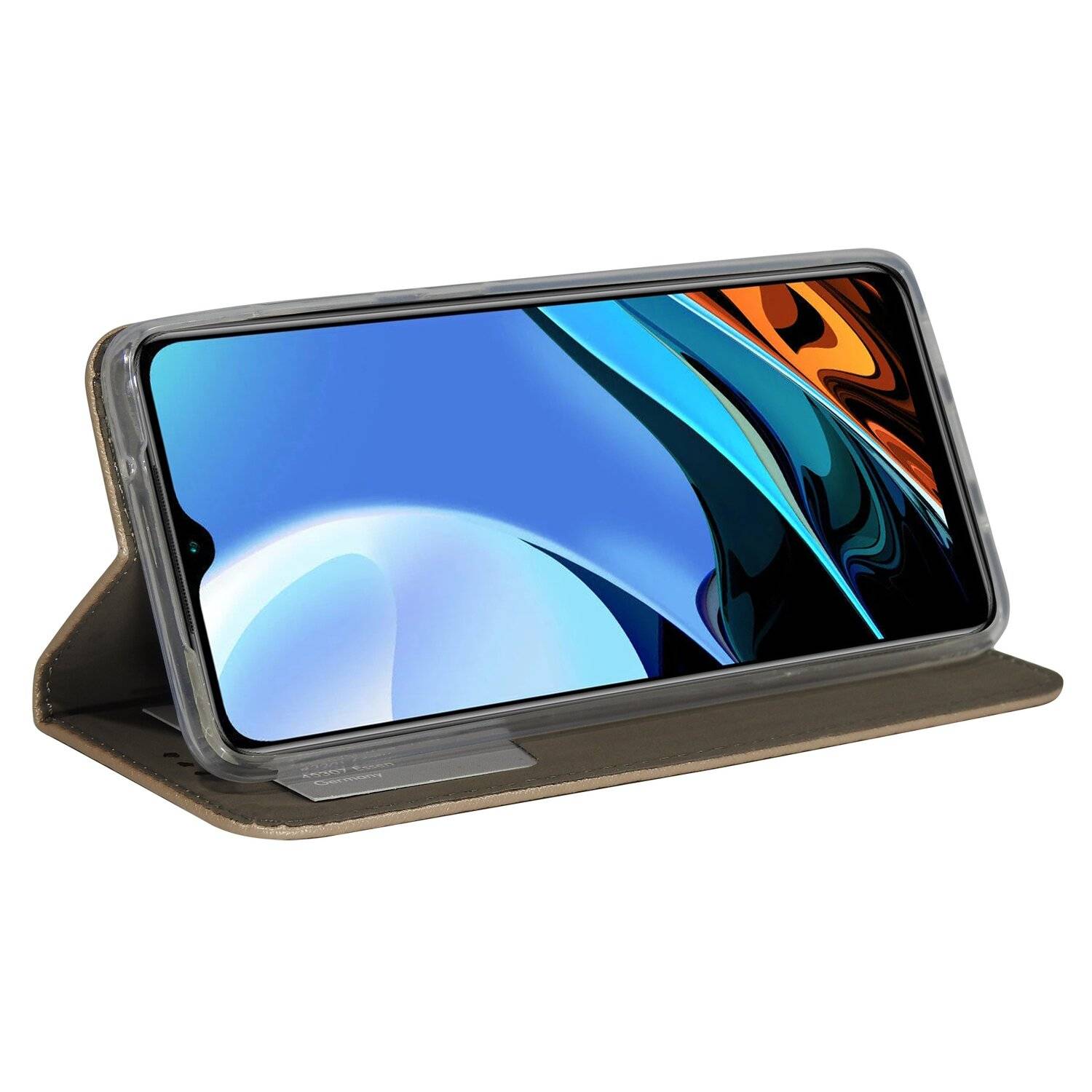 Buch Tasche "Smart" für XIAOMI REDMI 9T Handy Hülle Schutzhülle mit Standfunktion, Kartenfach Gold