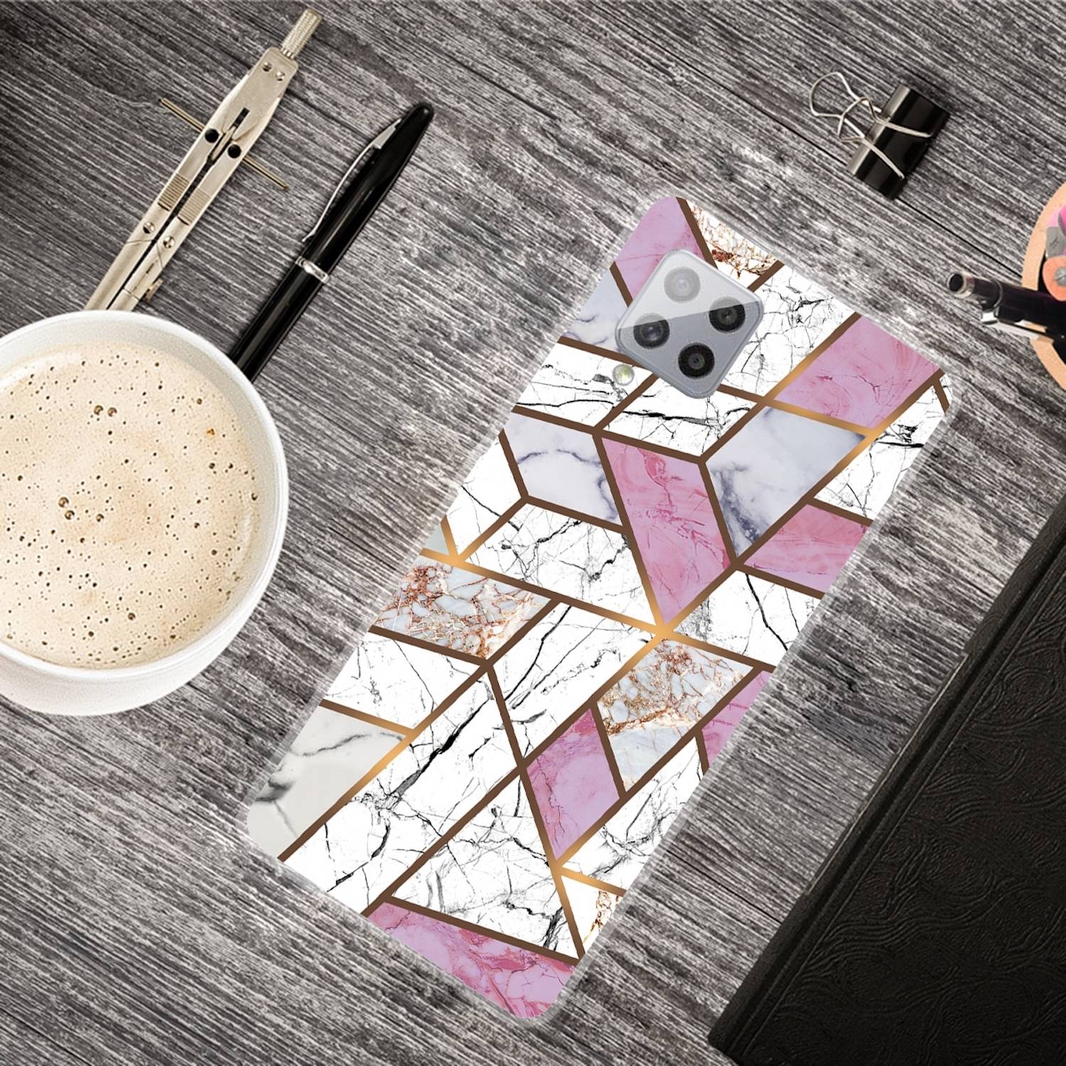 Für Samsung Galaxy A42 5G Silikon Case TPU Marble White Purple Schutz Muster Tasche Hülle Cover Etuis Zubehör