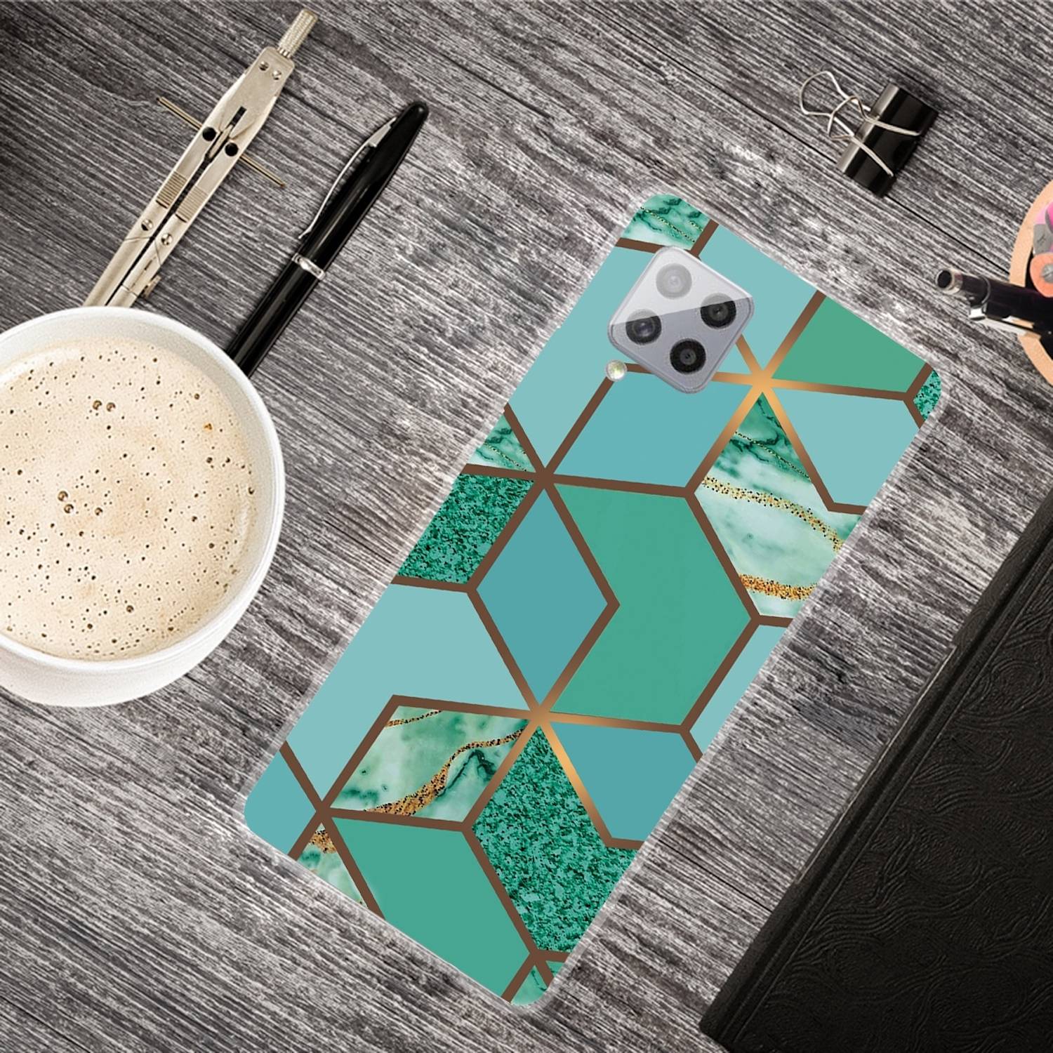 Für Samsung Galaxy A42 5G Silikon Case TPU Marble Grün Schutz Muster Tasche Hülle Cover Etuis Zubehör