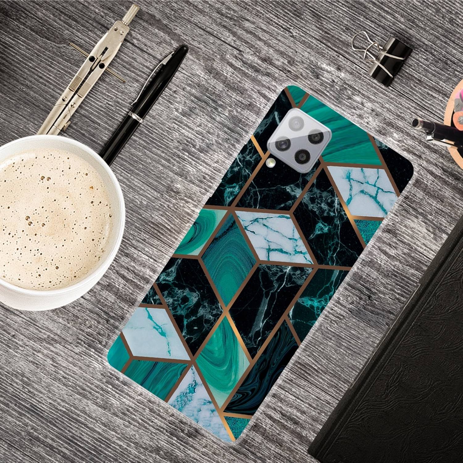 Für Samsung Galaxy A42 5G Silikon Case TPU Marble Dunkel Grün Schutz Muster Tasche Hülle Cover Etuis Zubehör