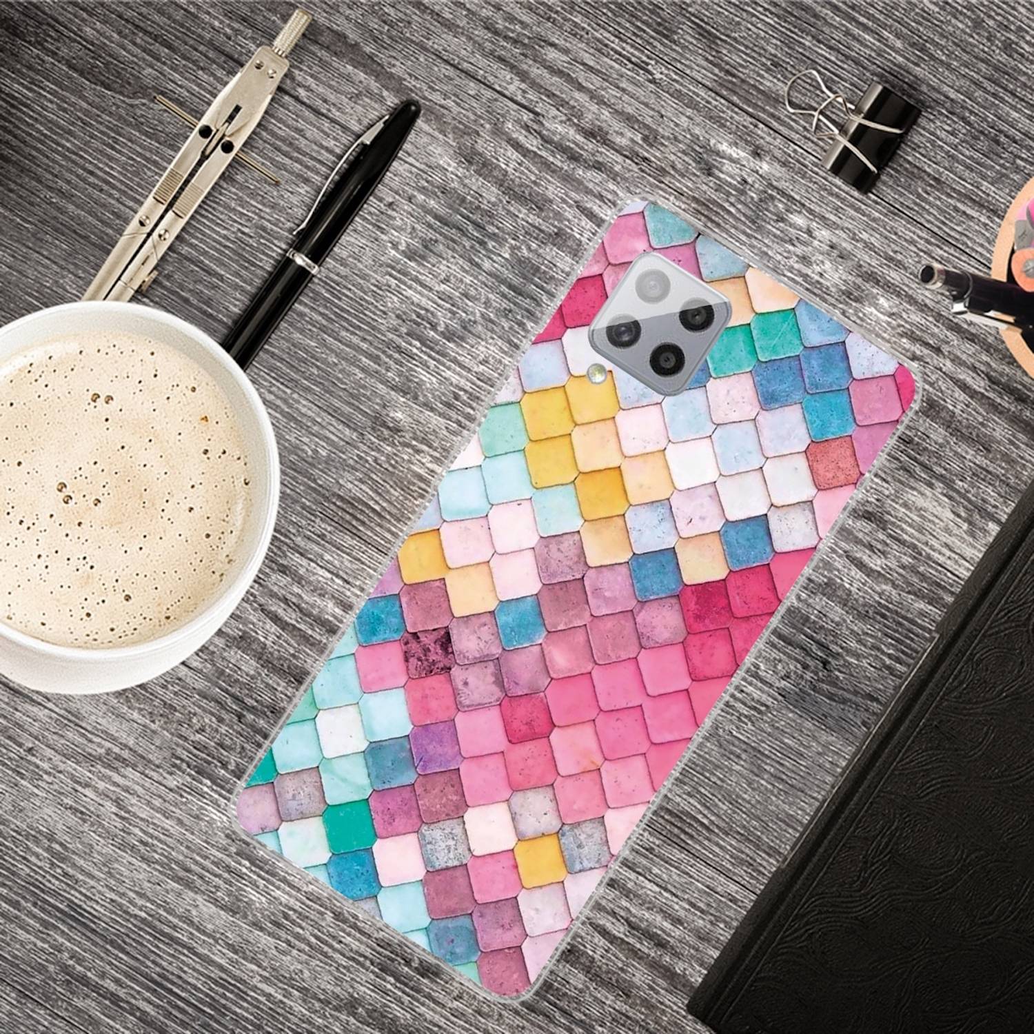 Für Samsung Galaxy A42 5G Silikon Case TPU Color Quartett Schutz Muster Tasche Hülle Cover Etuis Zubehör