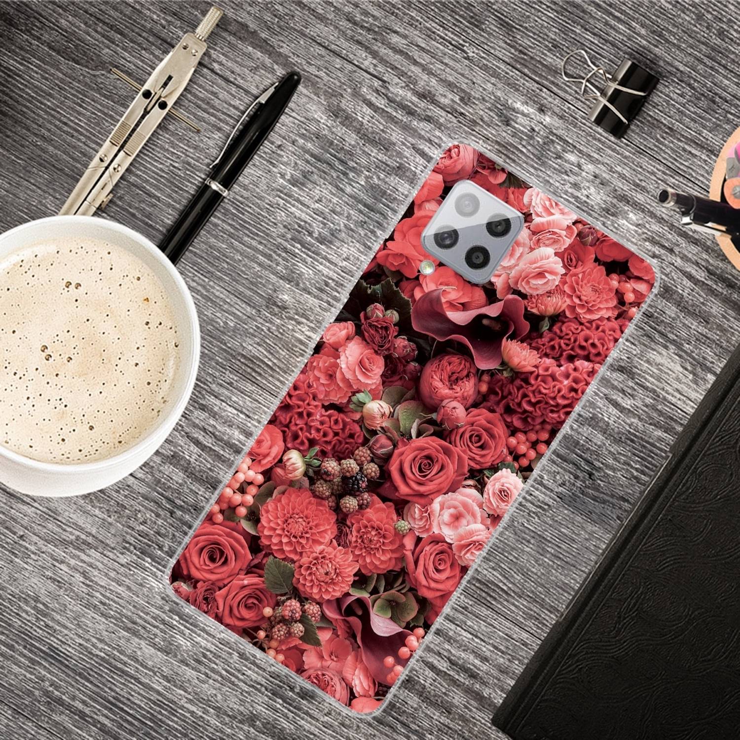 Für Samsung Galaxy A42 5G Silikon Case TPU Red Roses Schutz Muster Tasche Hülle Cover Etuis Zubehör