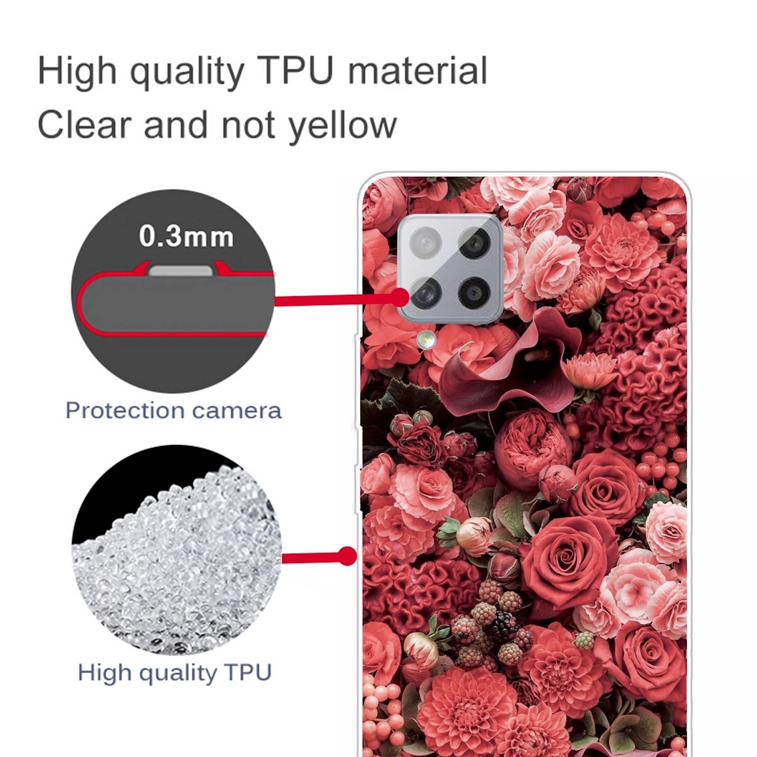 Für Samsung Galaxy A42 5G Silikon Case TPU Red Roses Schutz Muster Tasche Hülle Cover Etuis Zubehör