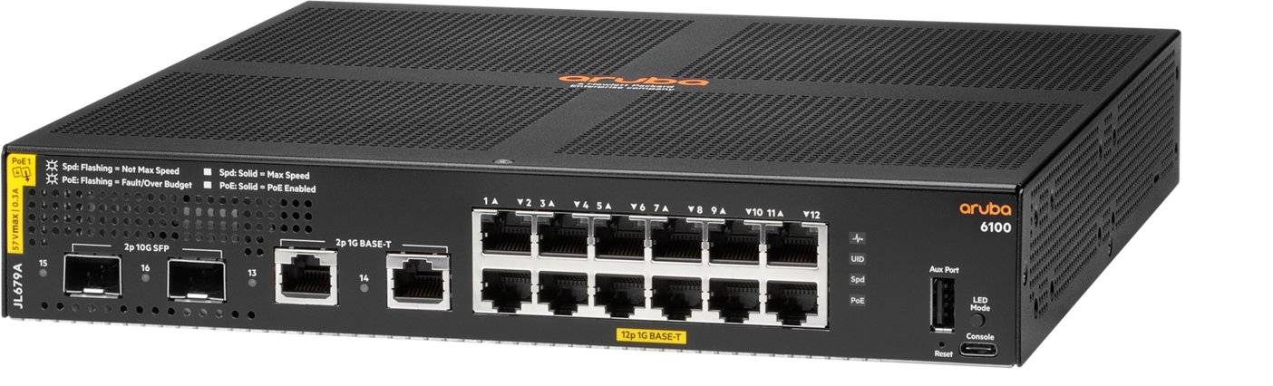 HPE Aruba 6100 12G Class4 PoE 2G/2SFP+ 139W Switch - Switch - managed - 12 x 10/100/1000 (PoE+)