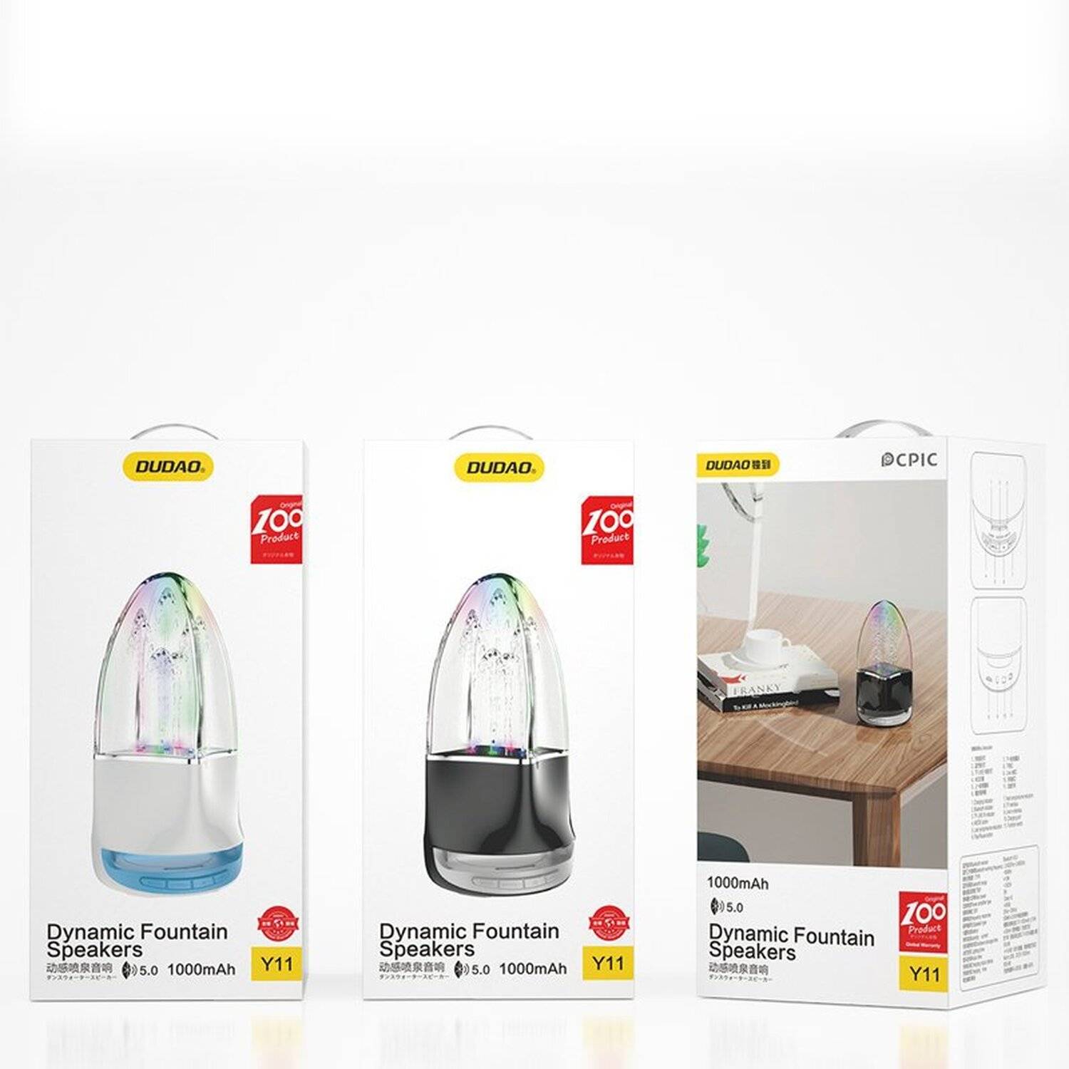 Dudao Tragbarer 5.0 Bluetooth Speaker Lautsprecher Springbrunnen mit RGB-LED-Beleuchtung 1000mAh Weiß