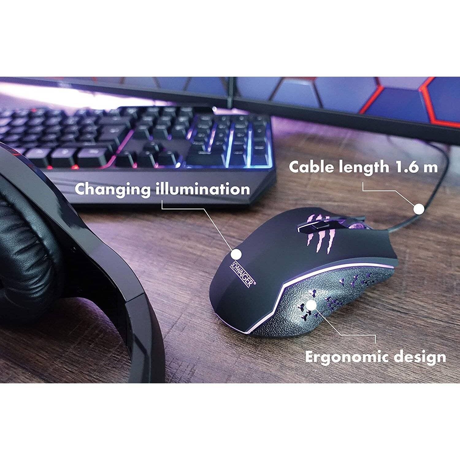 SCHWAIGER -GM3000- Gaming Maus | RGB Beleuchtung | ernonomischer Form | mit 6 Tasten | schwarz