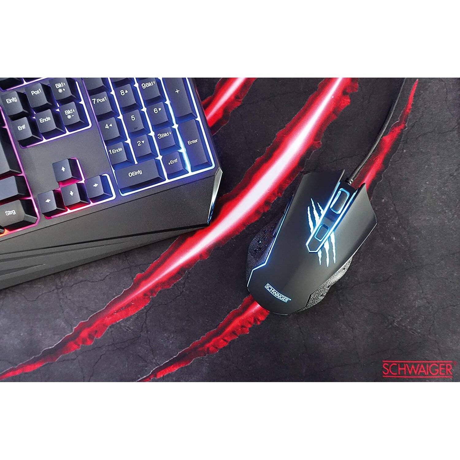 SCHWAIGER -GM3000- Gaming Maus | RGB Beleuchtung | ernonomischer Form | mit 6 Tasten | schwarz