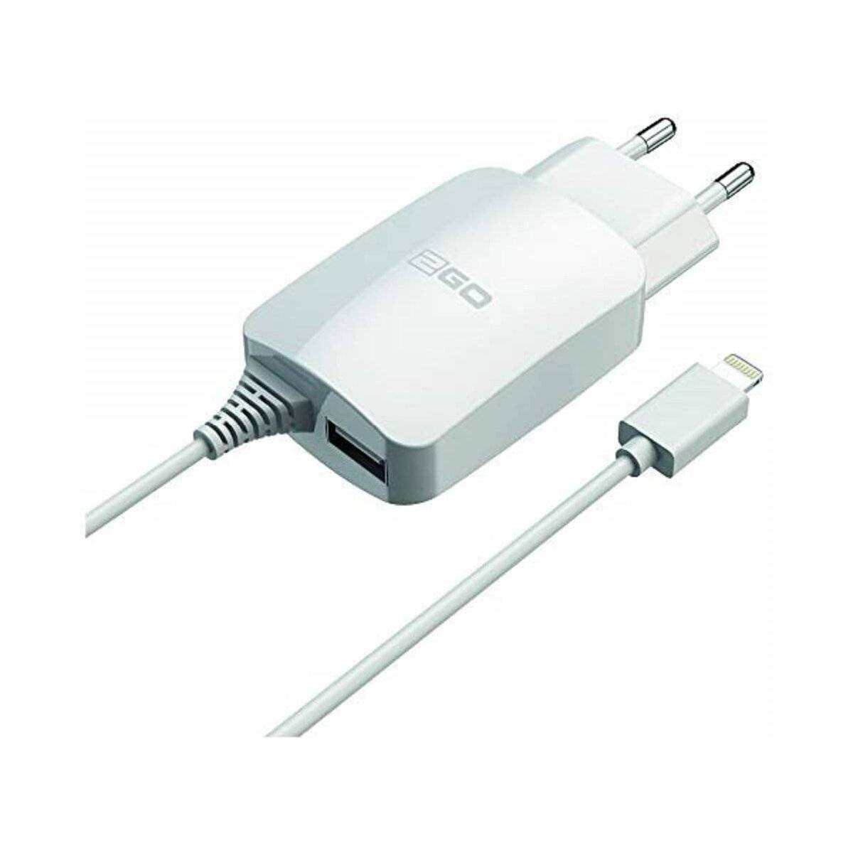 2GO Ladegerät 12W Lightning + 1x USB, Kabel 140cm weiß