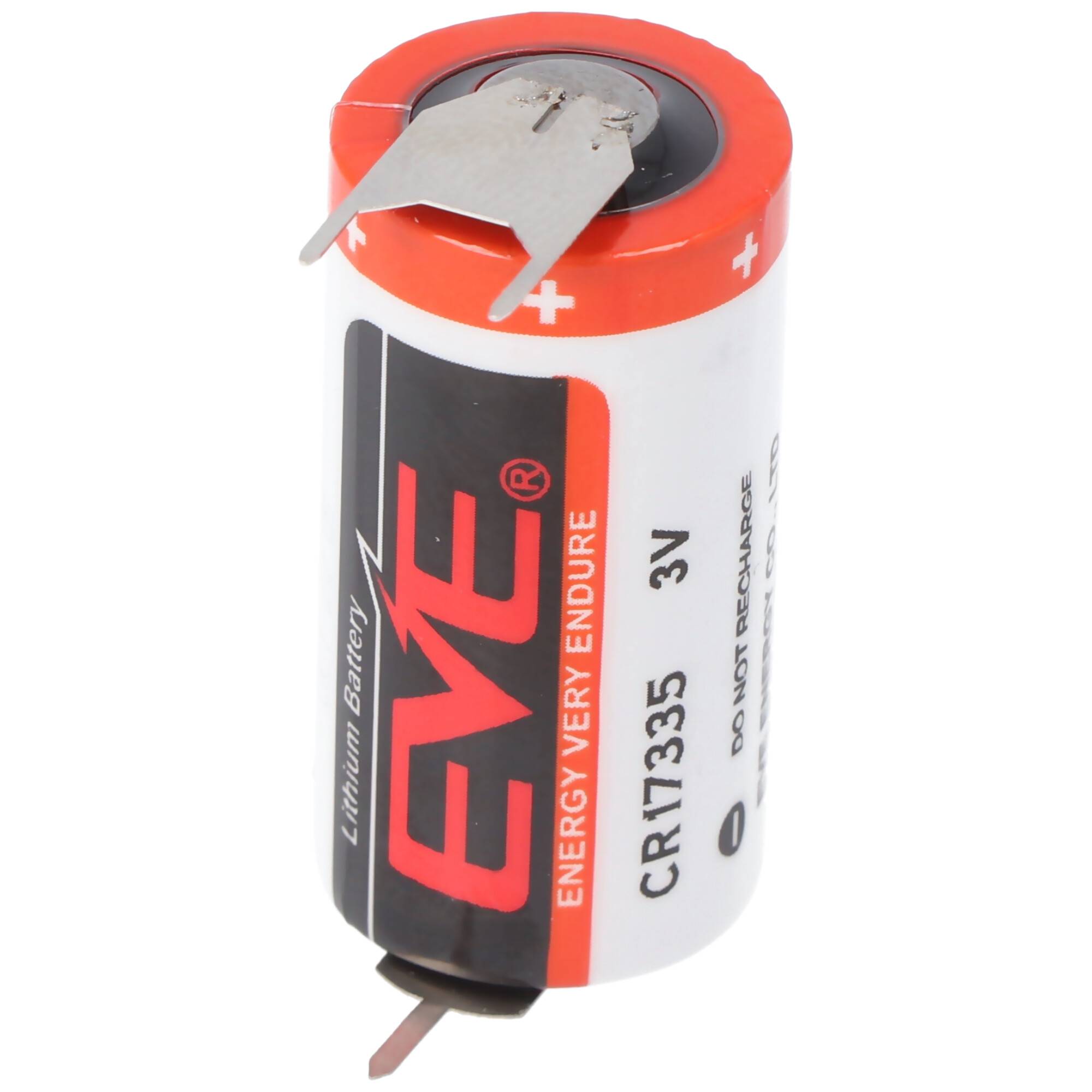 EVE CR17335 Batterie Baugröße 2/3A mit 3 Volt 1550mAh Abmessungen 33,5 x 17mm mit Printkontakten ++/- 7,6mm Rastermaß