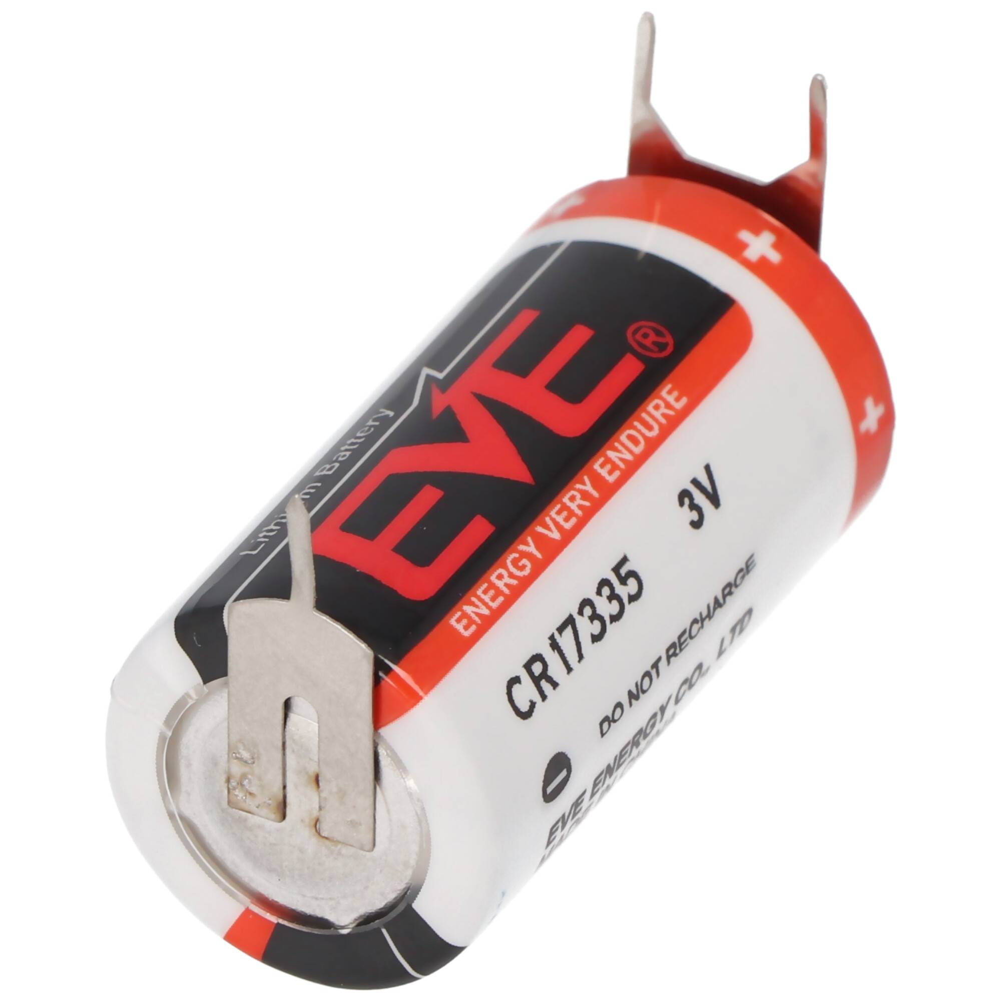 EVE CR17335 Batterie Baugröße 2/3A mit 3 Volt 1550mAh Abmessungen 33,5 x 17mm mit Printkontakten ++/- 7,6mm Rastermaß
