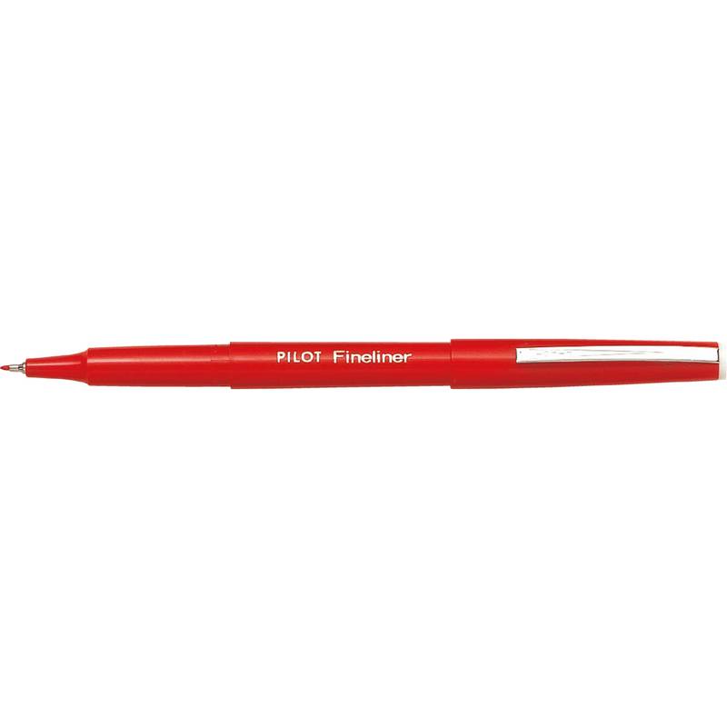 Ein roter Pilot Fineliner Stift, Kappe abgenommen, horizontal liegend.