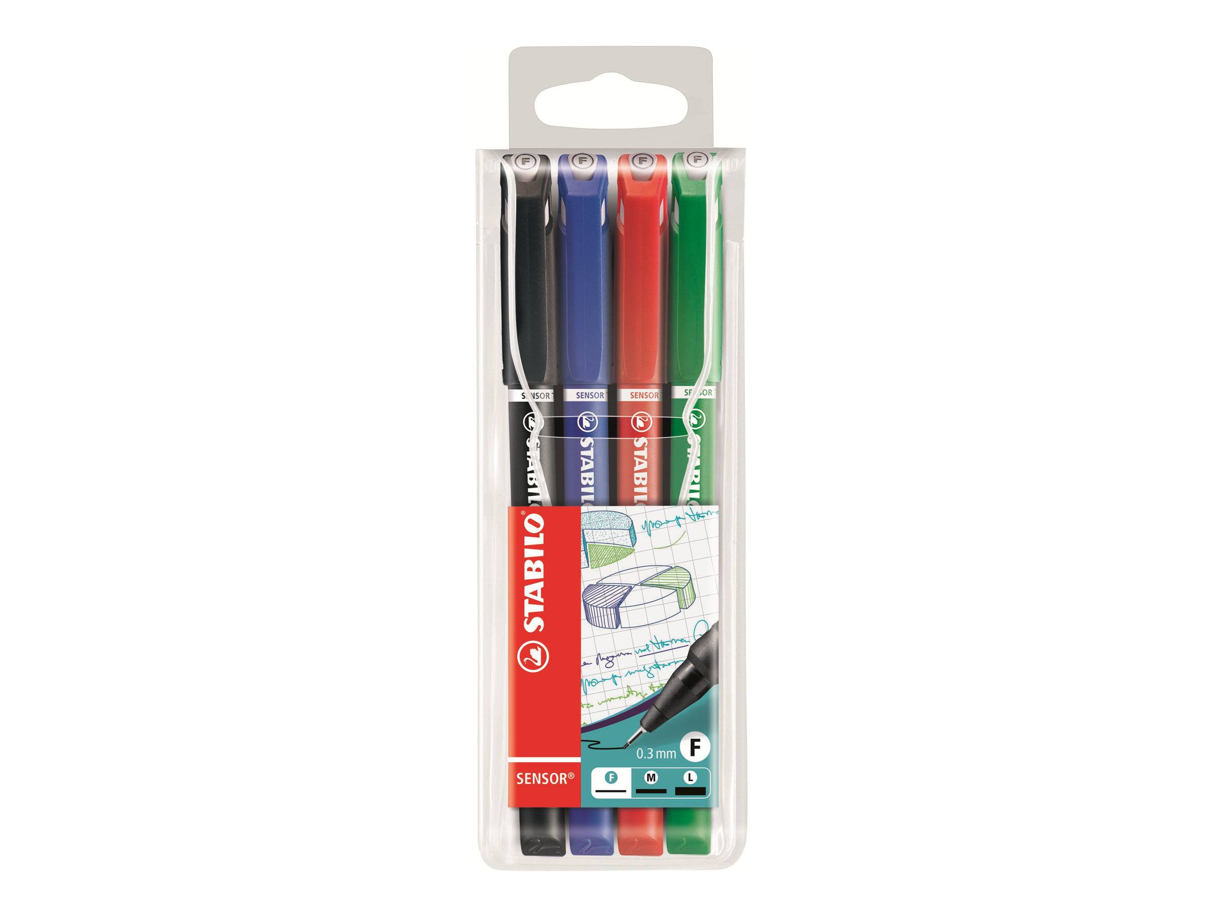 STABILO SENSOR - Fineliner - Schwarz, Rot, Blau, Grün - 0.3 mm - fein (Packung mit 4)
