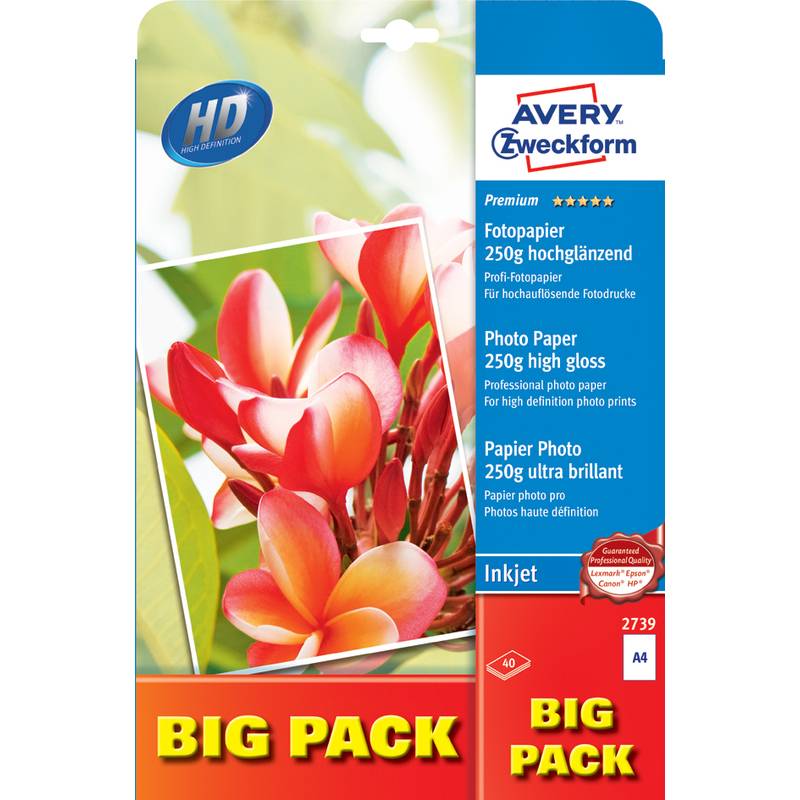 AVERY Zweckform BIG PACK Inkjet Foto-Papier, DIN A4, 250g/qm